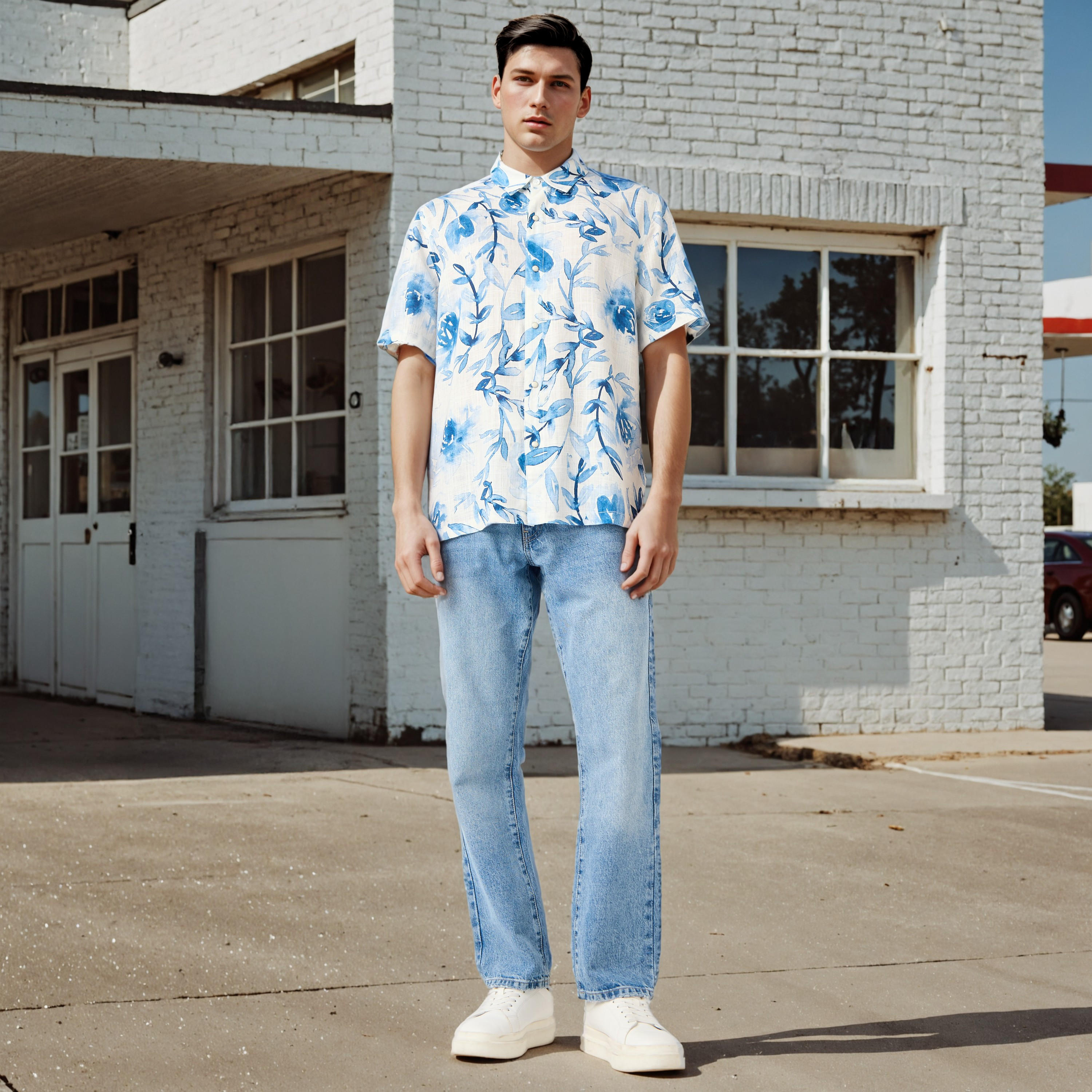 قميص سلوب بطبعات أزهار وقصة عادية من لي كوبر-men-clothing-shirts-image-2