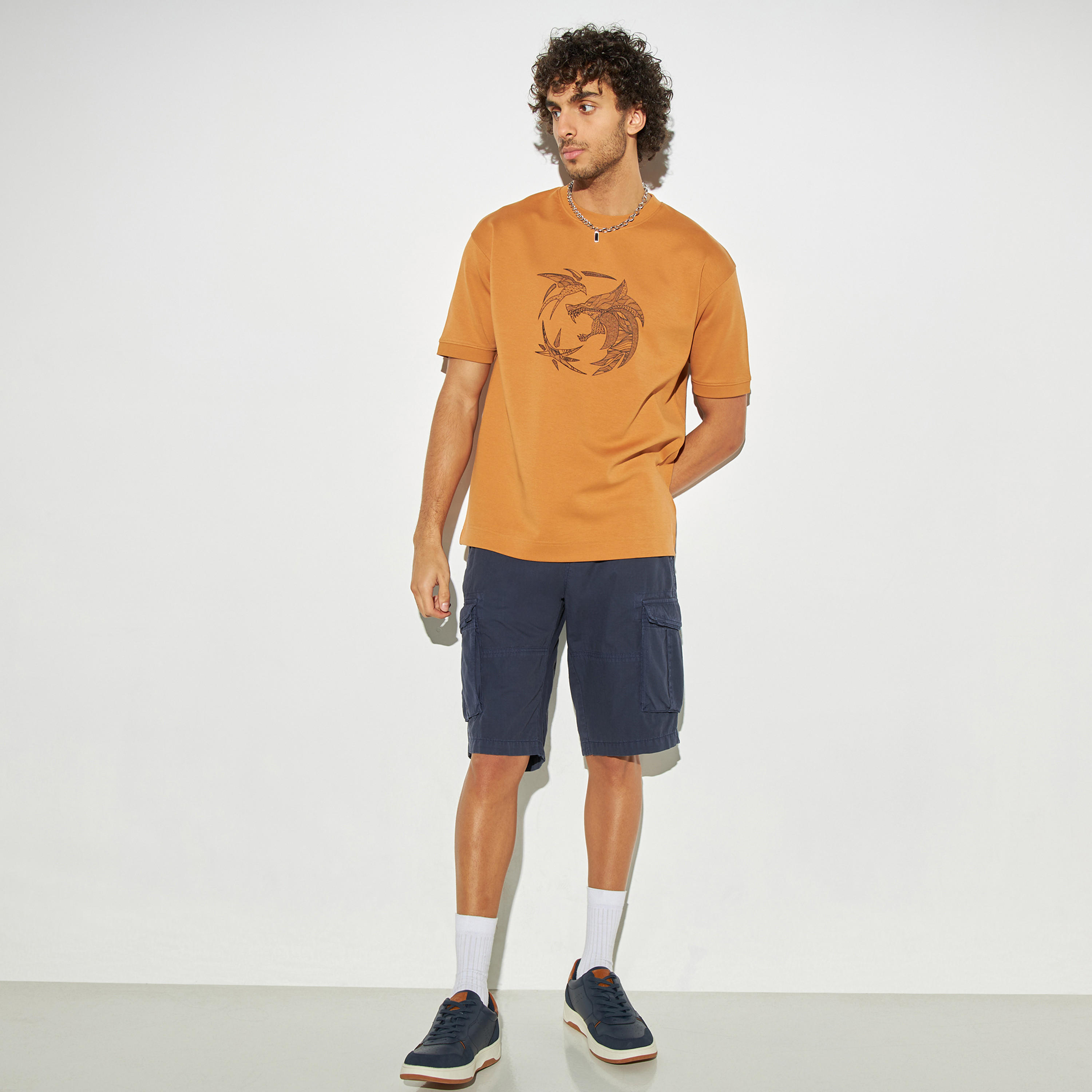 Lee Cooper Solid Cargo Shorts with Pockets and Button Closure-men-clothing-bottoms-shorts-image-2