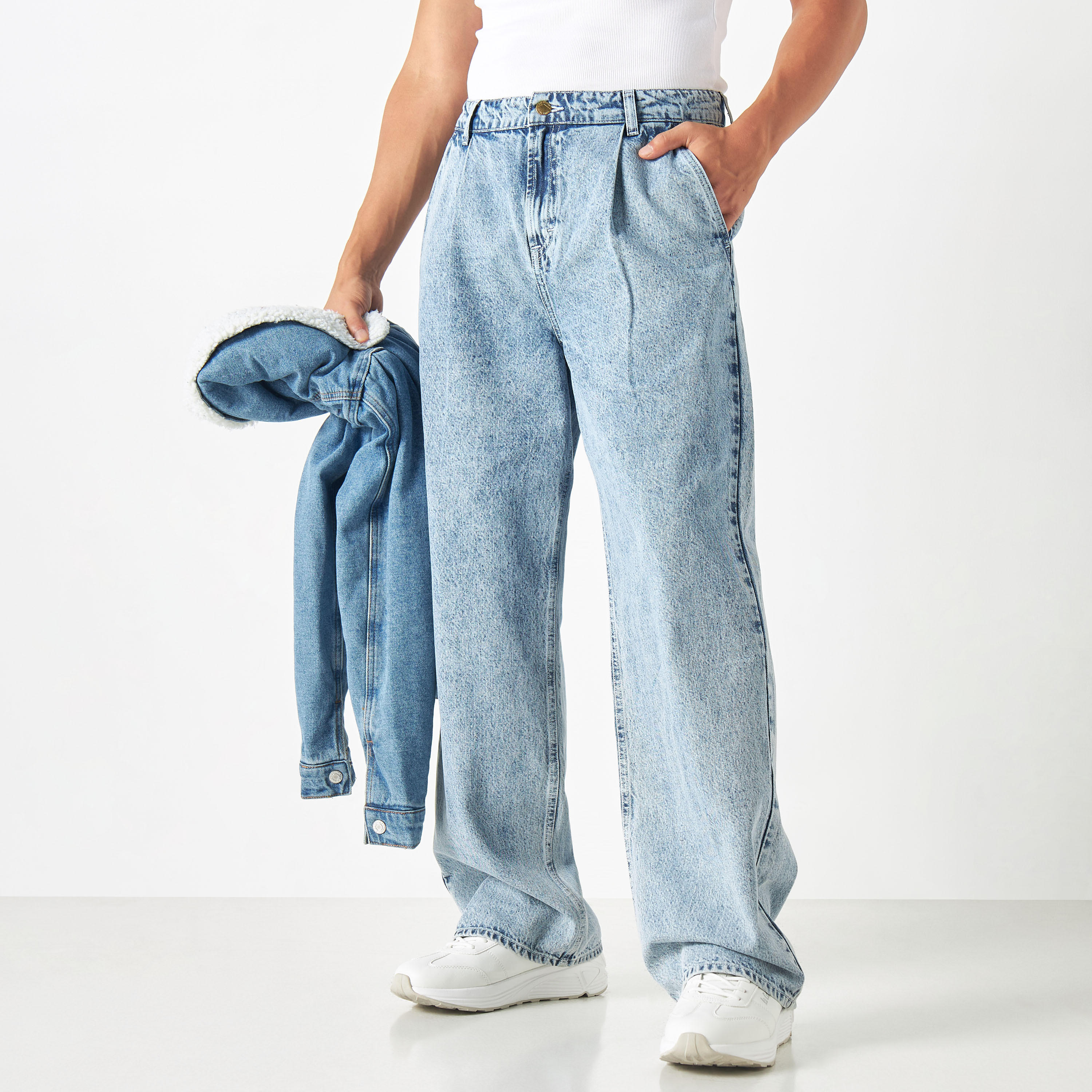 Lee Cooper Solid Wide Leg Jeans with Pockets-men-clothing-bottoms-jeans-image-1