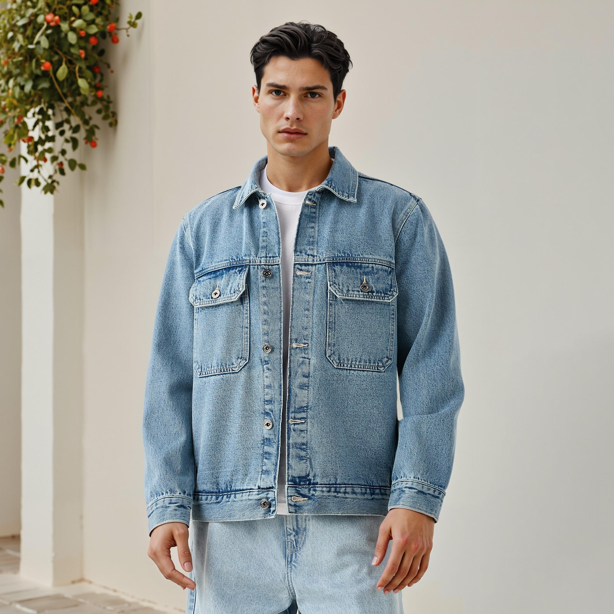 Lee Cooper Regular Fit Denim Jacket with Flap Pockets-men-clothing-jacketsandblazers-jackets-image-1