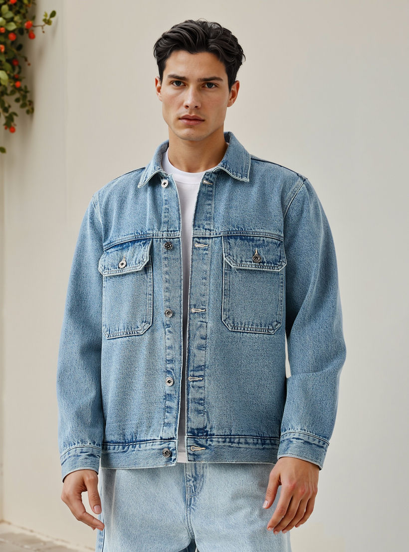 جاكيت دينم بقصة عادية وجيوب طي من لي كوبر-men-clothing-jacketsandblazers-jackets-image-1
