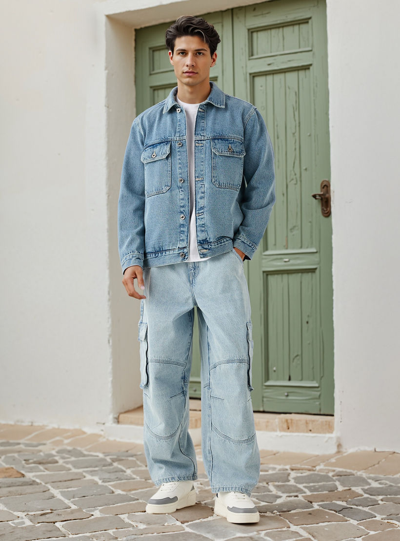 جاكيت دينم بقصة عادية وجيوب طي من لي كوبر-men-clothing-jacketsandblazers-jackets-image-2
