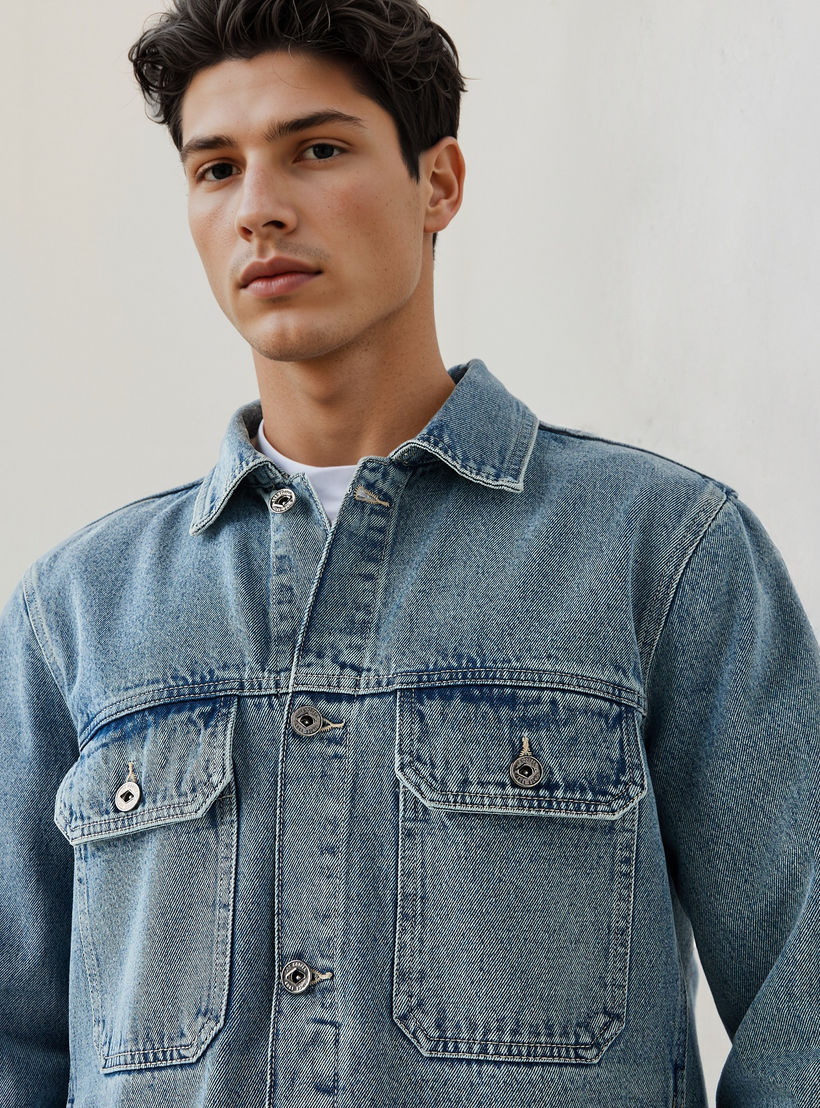 جاكيت دينم بقصة عادية وجيوب طي من لي كوبر-men-clothing-jacketsandblazers-jackets-image-4
