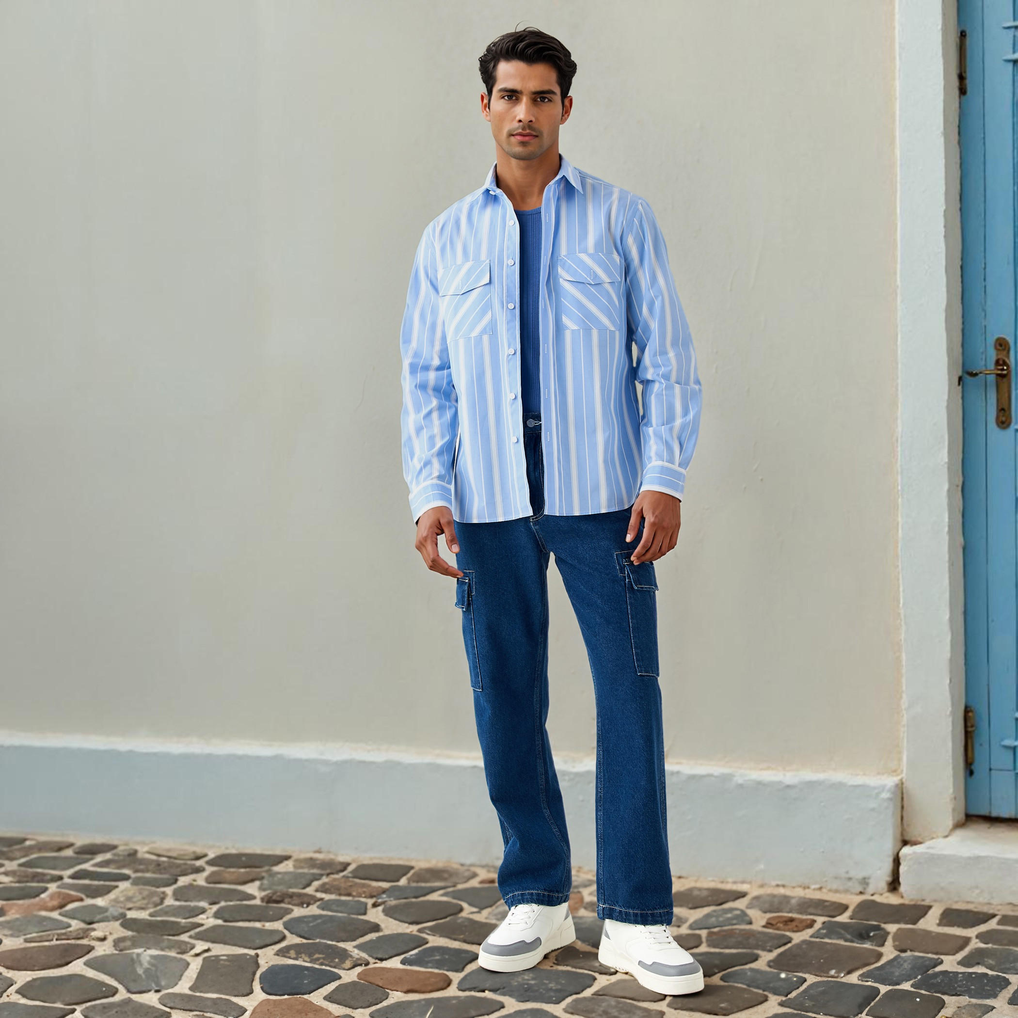 قميص مخطط بجيوب من لي كوبر-men-clothing-shirts-image-5