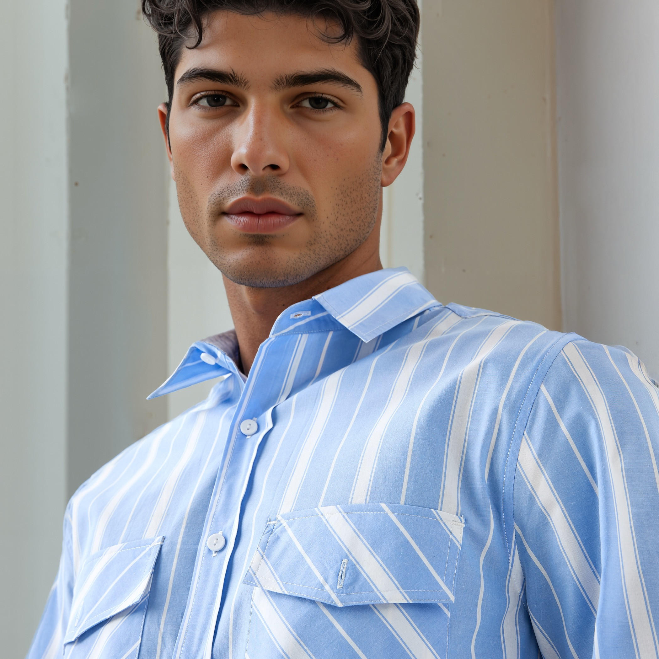 قميص مخطط بجيوب من لي كوبر-men-clothing-shirts-image-4
