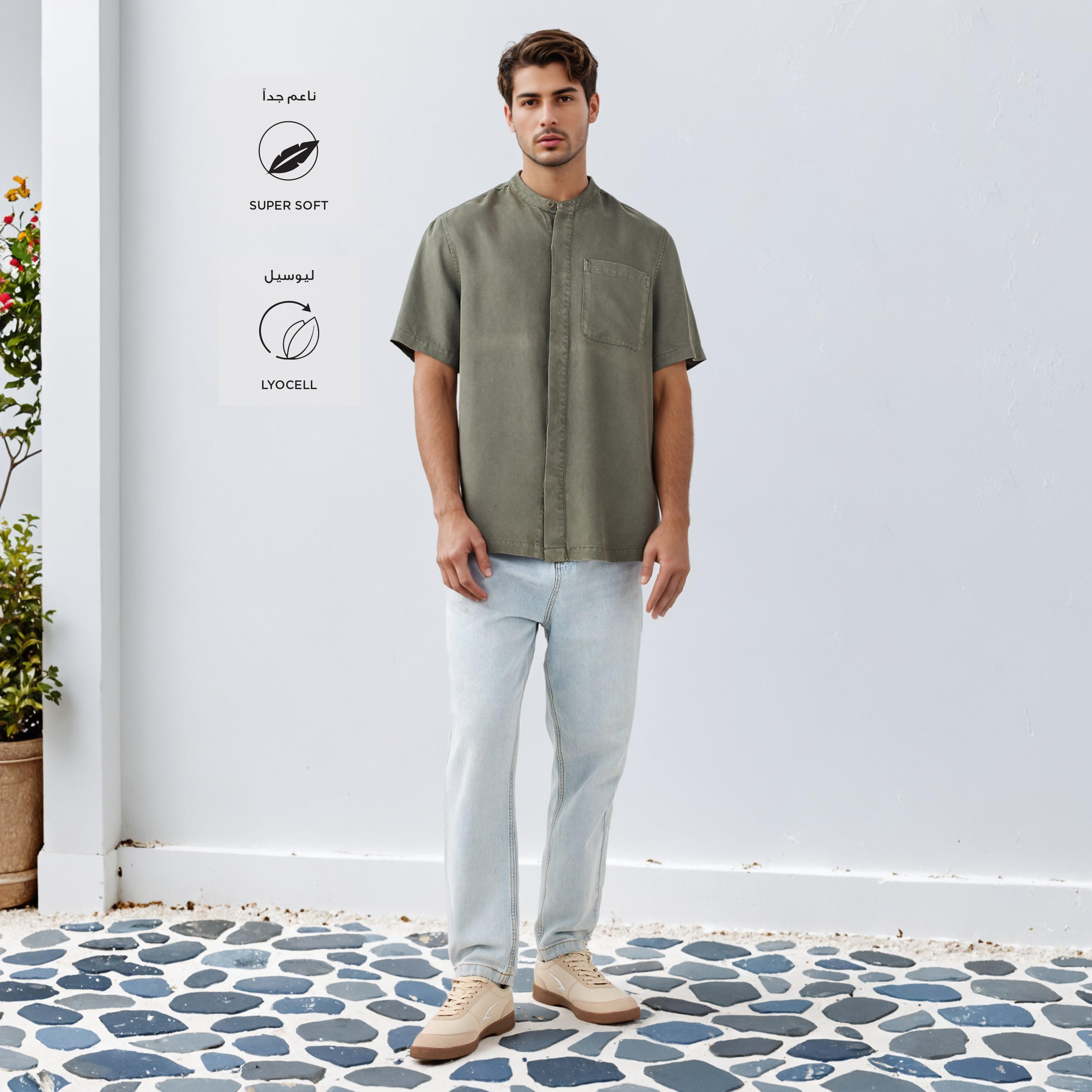 Lee Cooper Regular Fit Mandarin Collar Tencel Shirt-men-clothing-shirts-image-2
