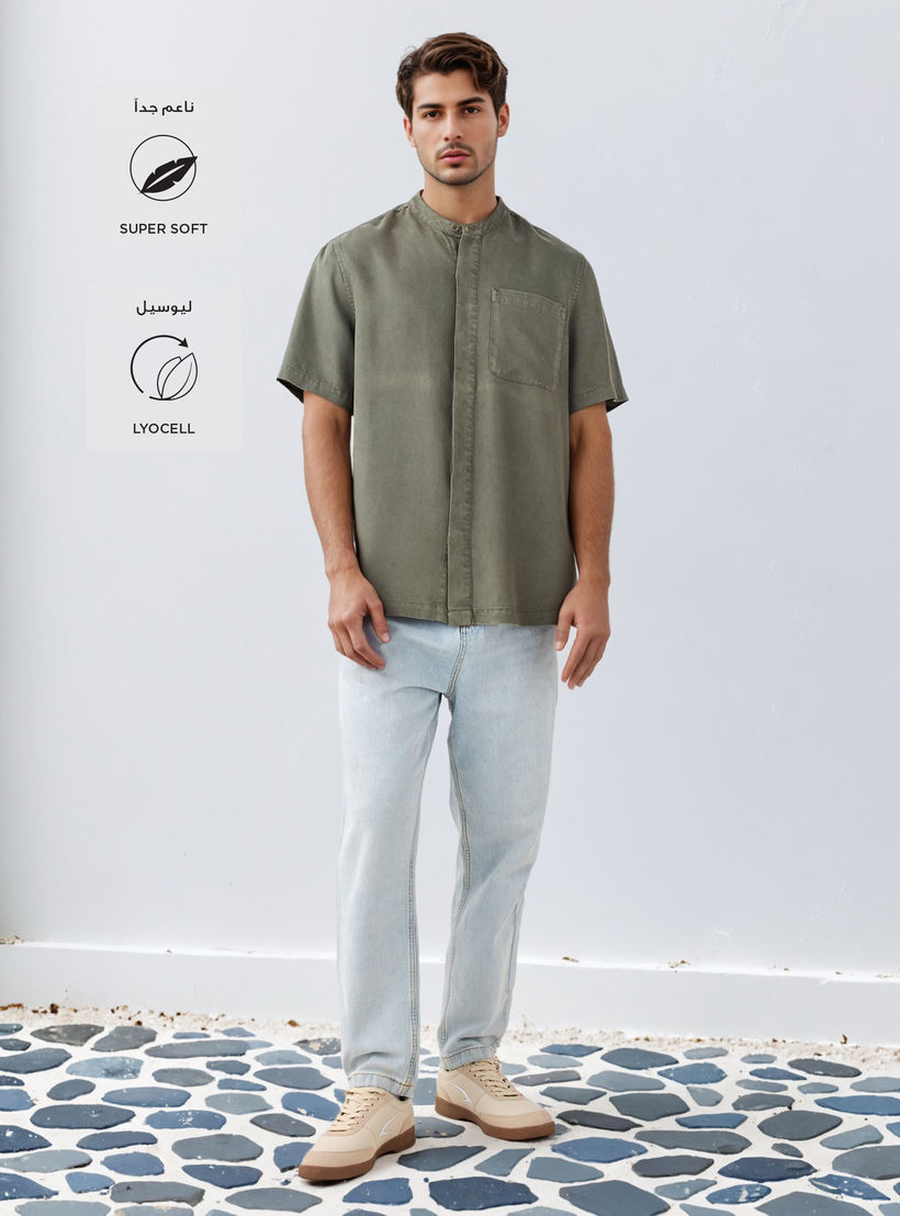 Lee Cooper Regular Fit Mandarin Collar Tencel Shirt-men-clothing-shirts-image-2