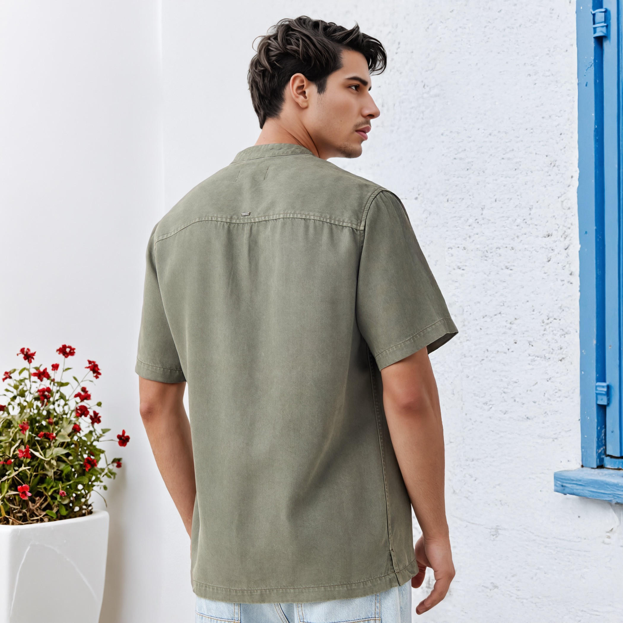 Lee Cooper Regular Fit Mandarin Collar Tencel Shirt-men-clothing-shirts-image-3