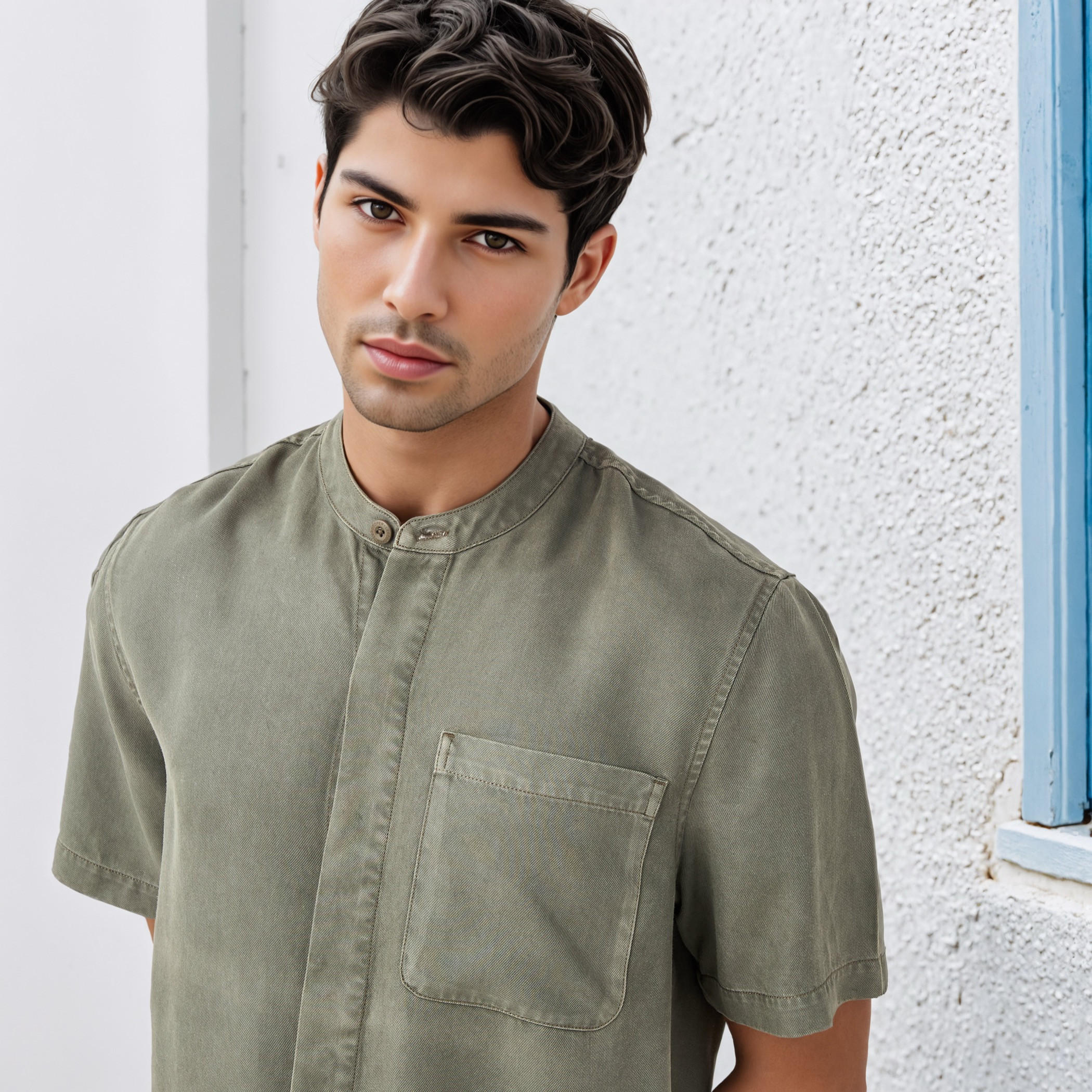 قميص تينسيل بياقة ماندارين وقصة عادية من لي كوبر-men-clothing-shirts-image-2