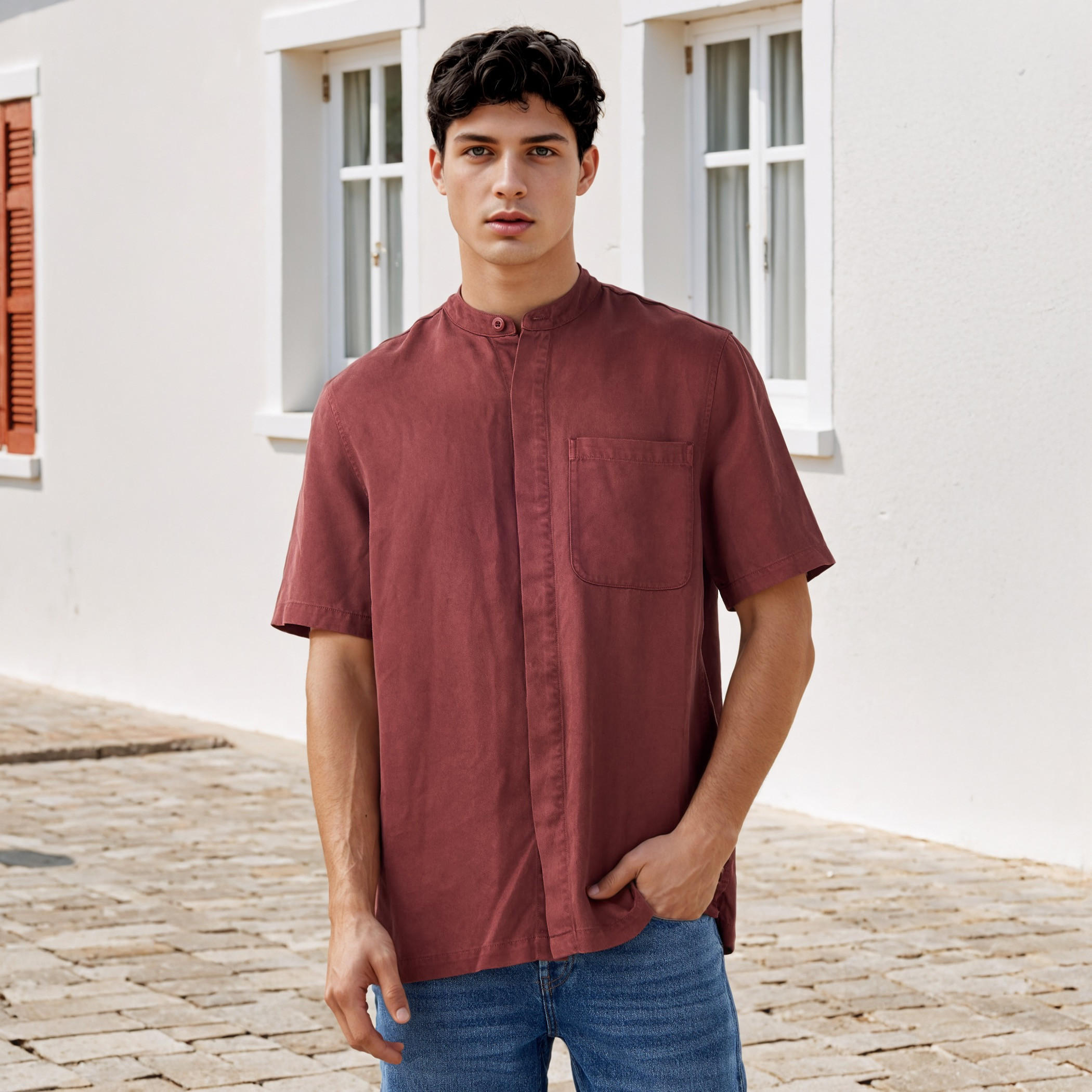 Lee Cooper Regular Fit Mandarin Collar Tencel Shirt-men-clothing-shirts-image-1
