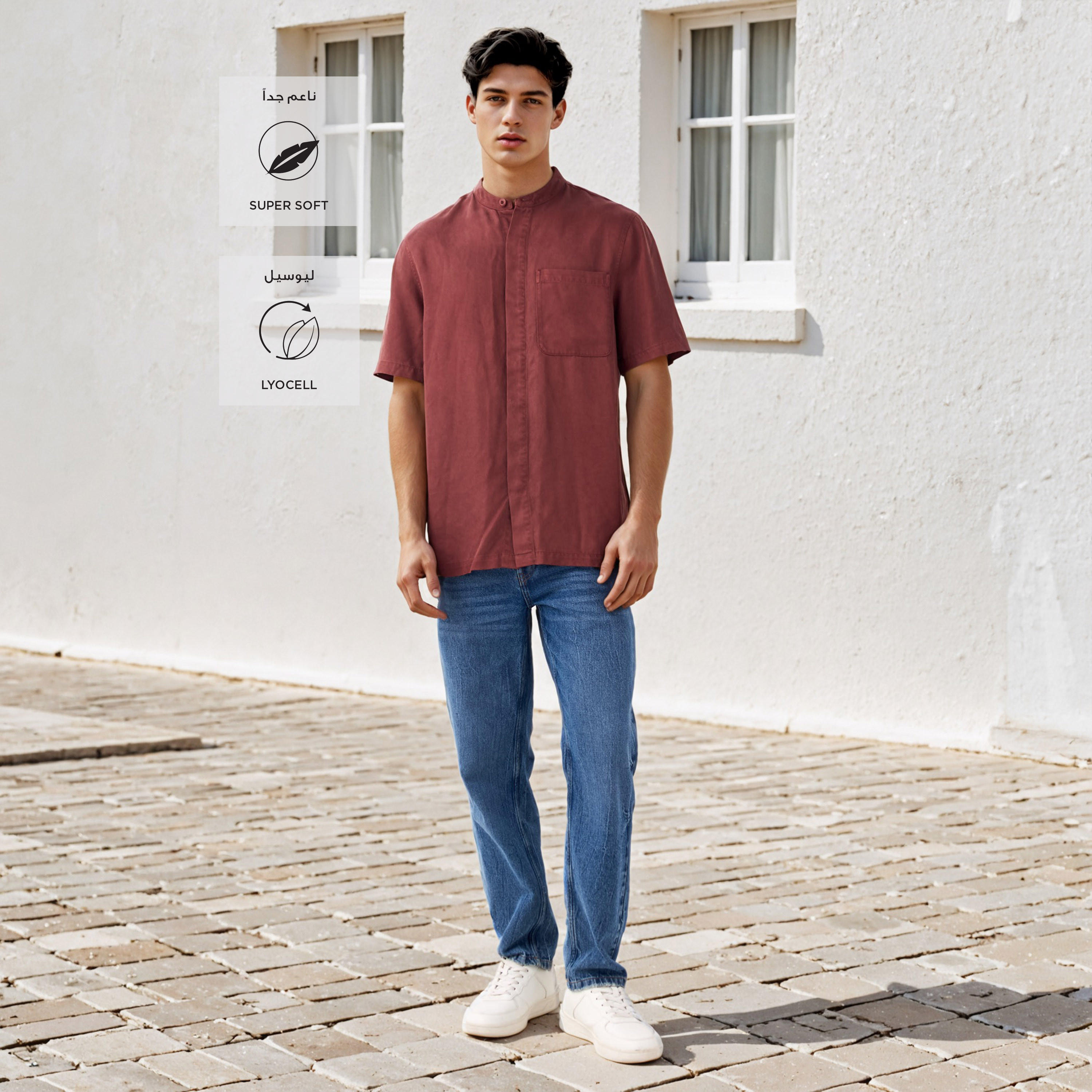 Lee Cooper Regular Fit Mandarin Collar Tencel Shirt-men-clothing-shirts-image-2