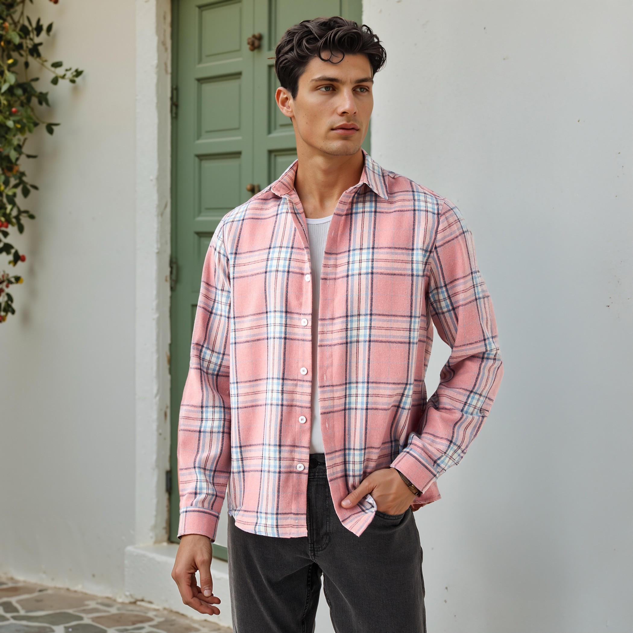قميص كاروهات بياقة وقصة عادية من لي كوبر-men-clothing-shirts-image-5