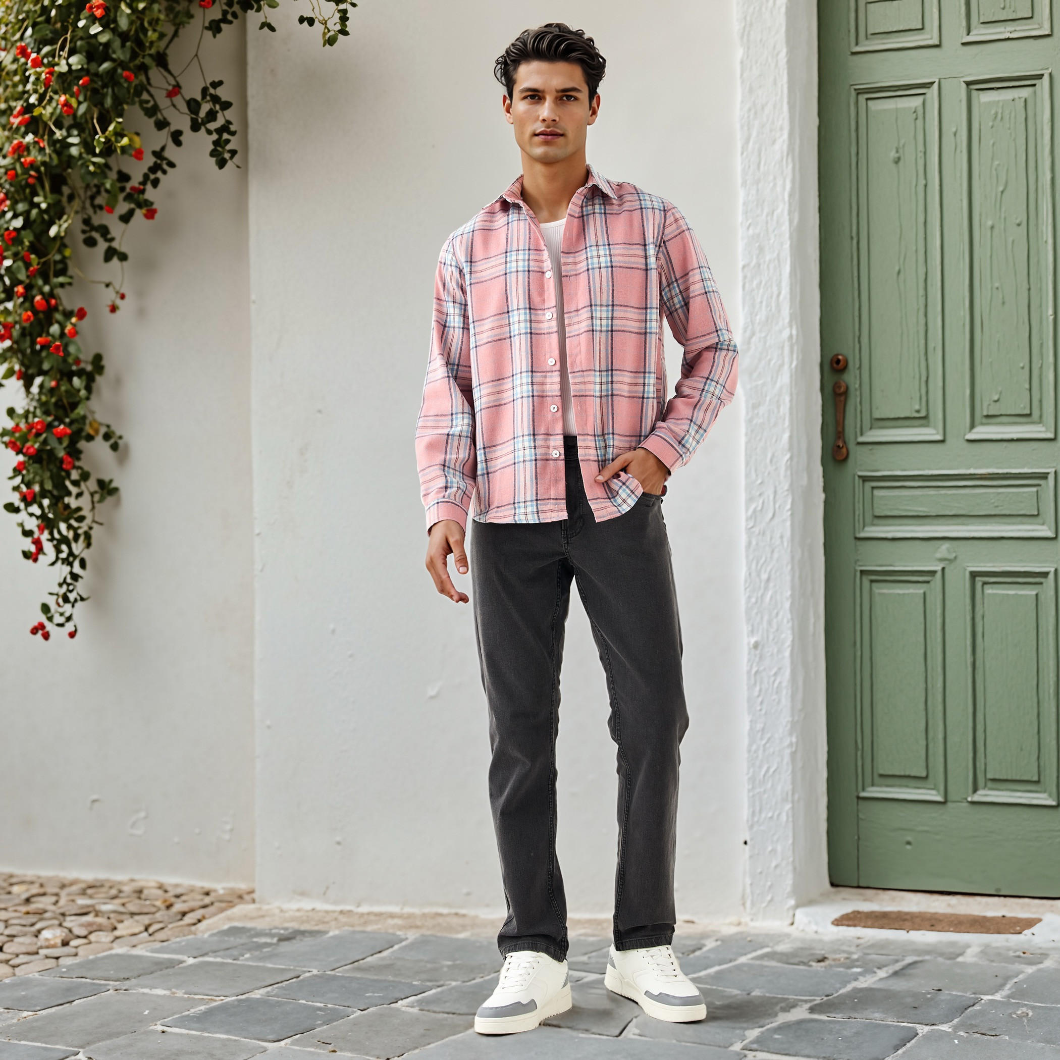 قميص كاروهات بياقة وقصة عادية من لي كوبر-men-clothing-shirts-image-4