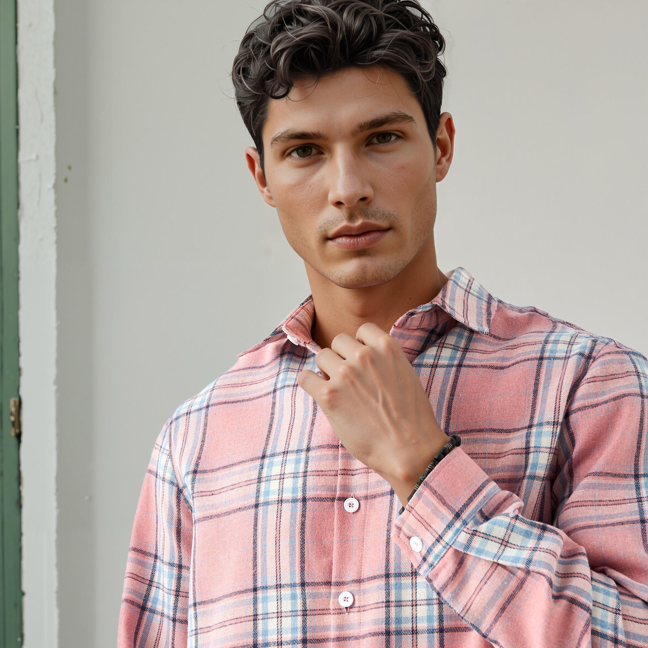 قميص كاروهات بياقة وقصة عادية من لي كوبر-men-clothing-shirts-image-2