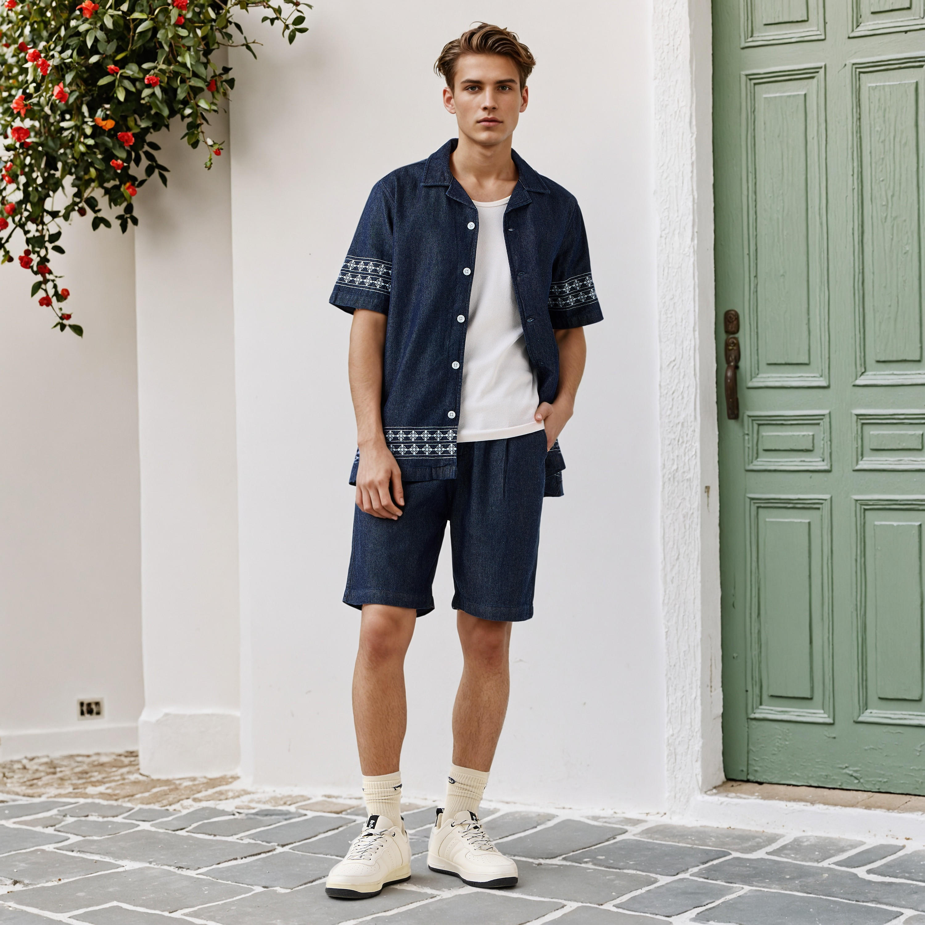 قميص مطرز بياقة كامب من لي كوبر-men-clothing-shirts-image-4