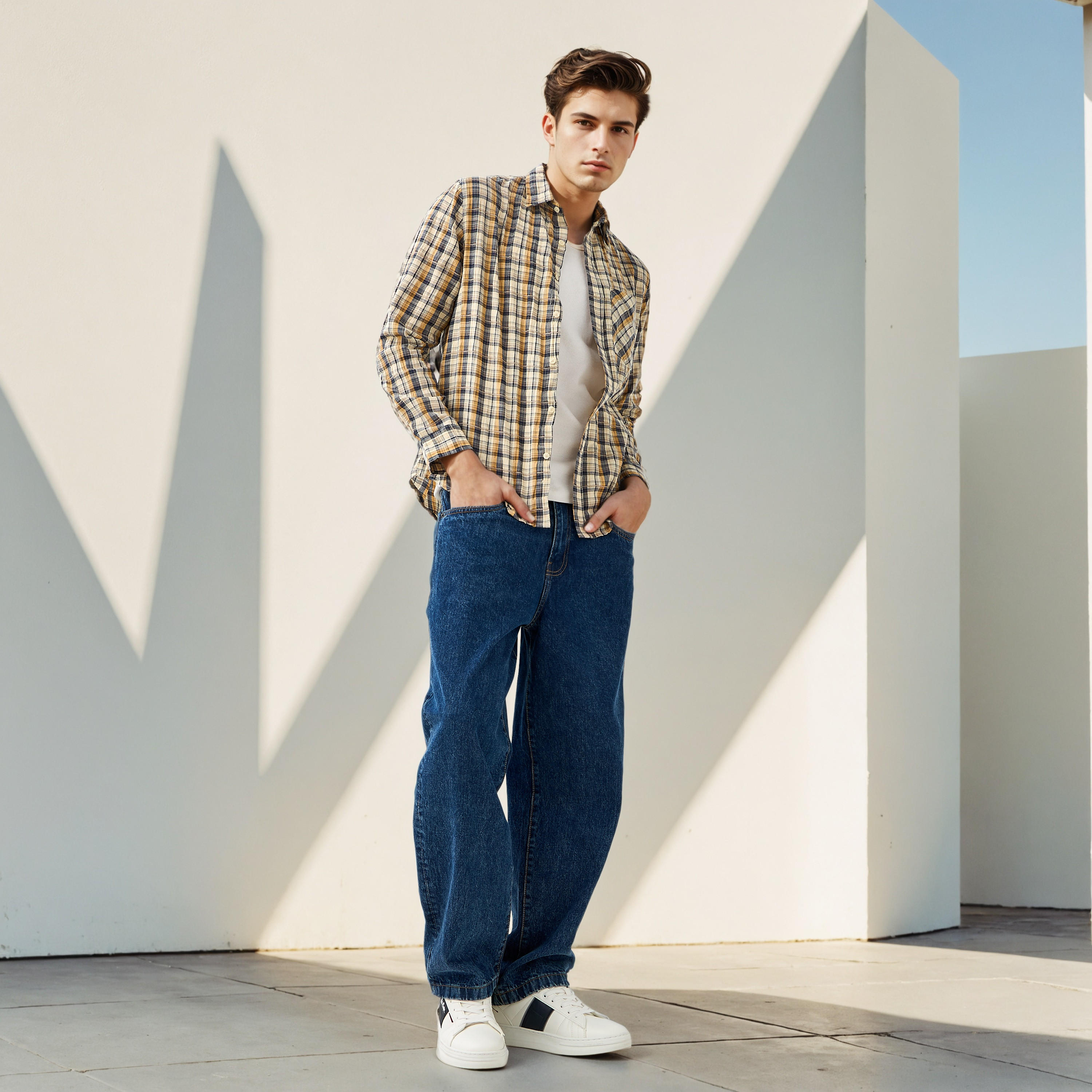 قميص كاروهات بقصّة عادية وياقة من لي كوبر-men-clothing-shirts-image-5