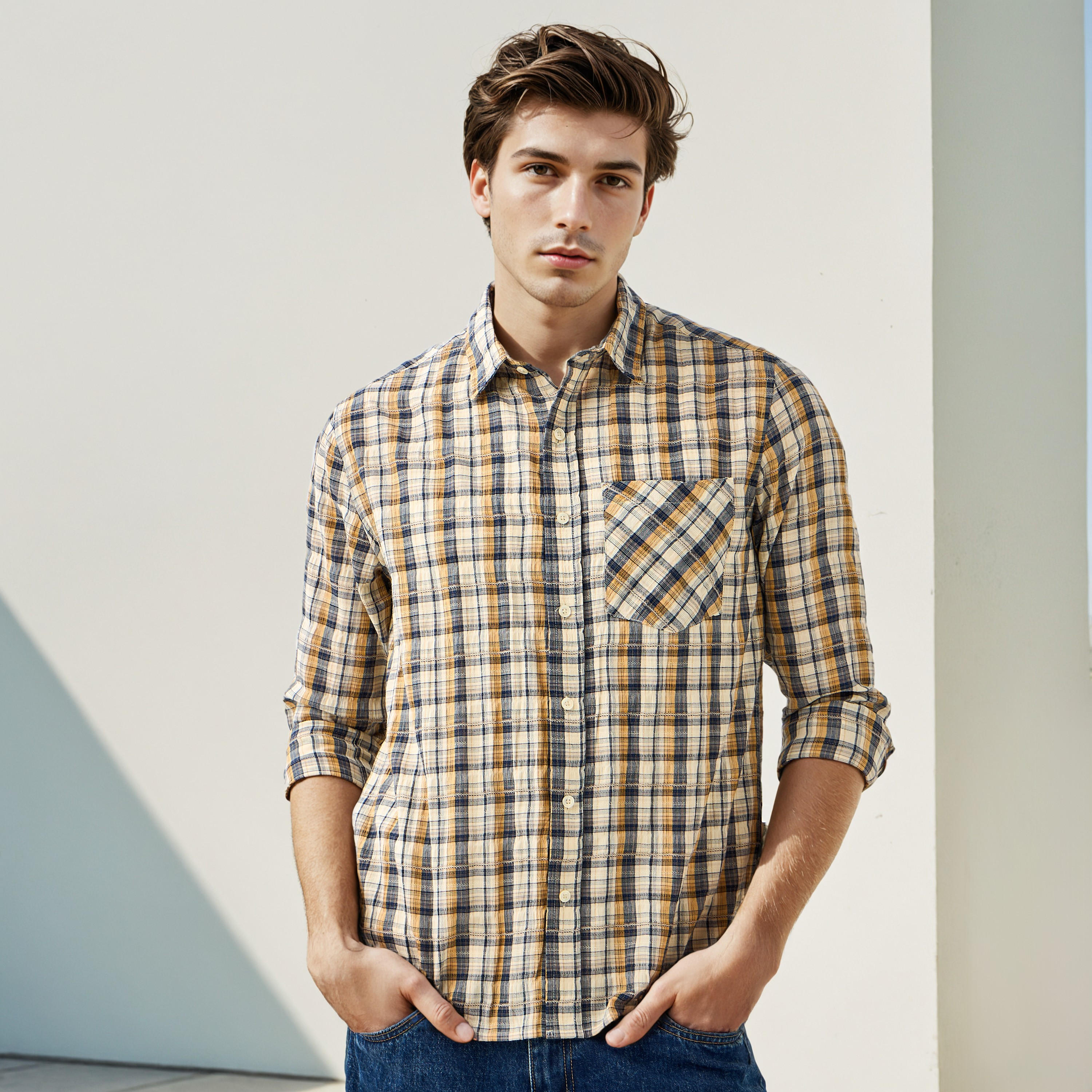 قميص كاروهات بقصّة عادية وياقة من لي كوبر-men-clothing-shirts-image-4