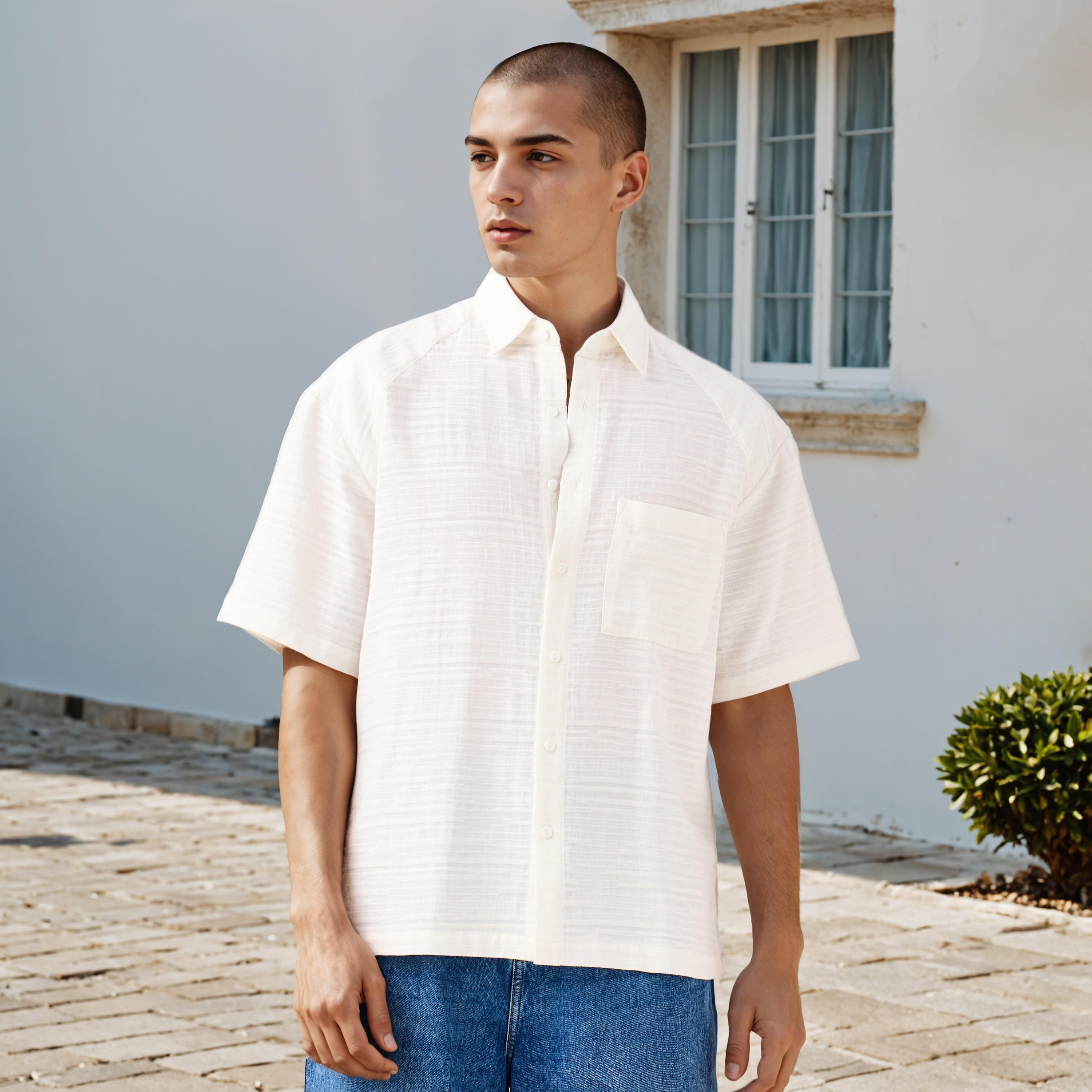 قميص استرخاء بارز الملمس بياقة وقصة عادية من لي كوبر-men-clothing-shirts-image-1
