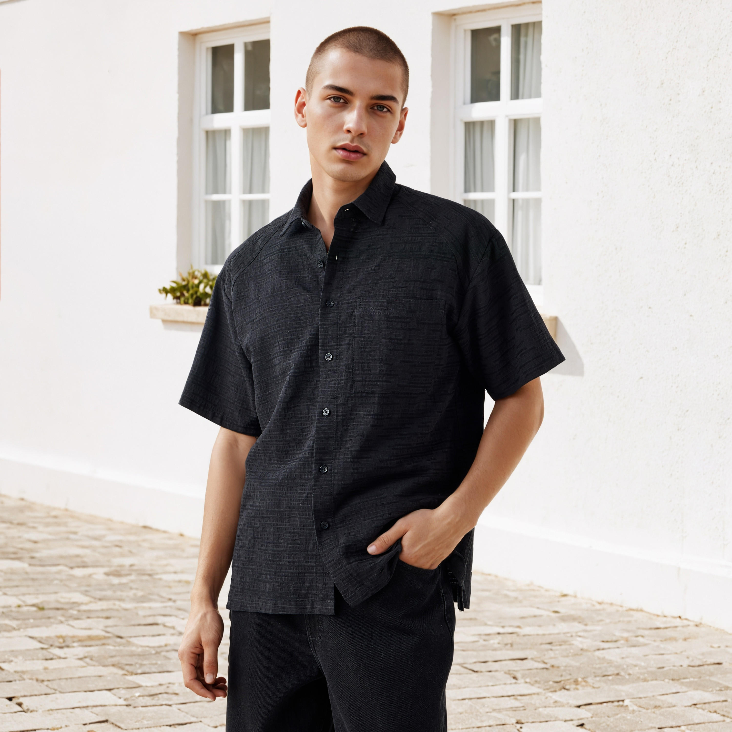 قميص بارز الملمس بقصّة عادية من لي كوبر-men-clothing-shirts-image-1