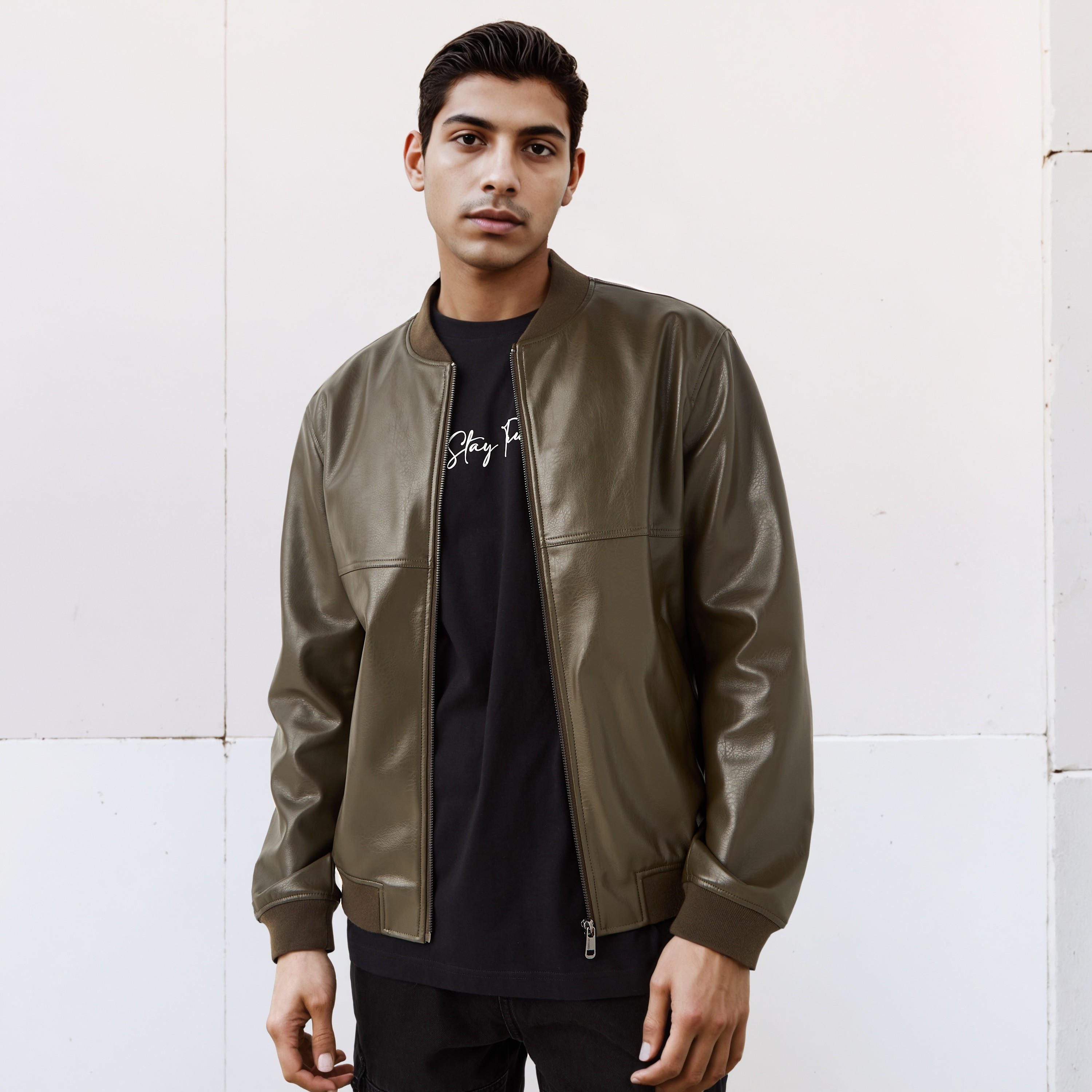 Lee Cooper Men Regular Fit Zip Closure Bomber PU Jacket-men-clothing-jacketsandblazers-jackets-image-1