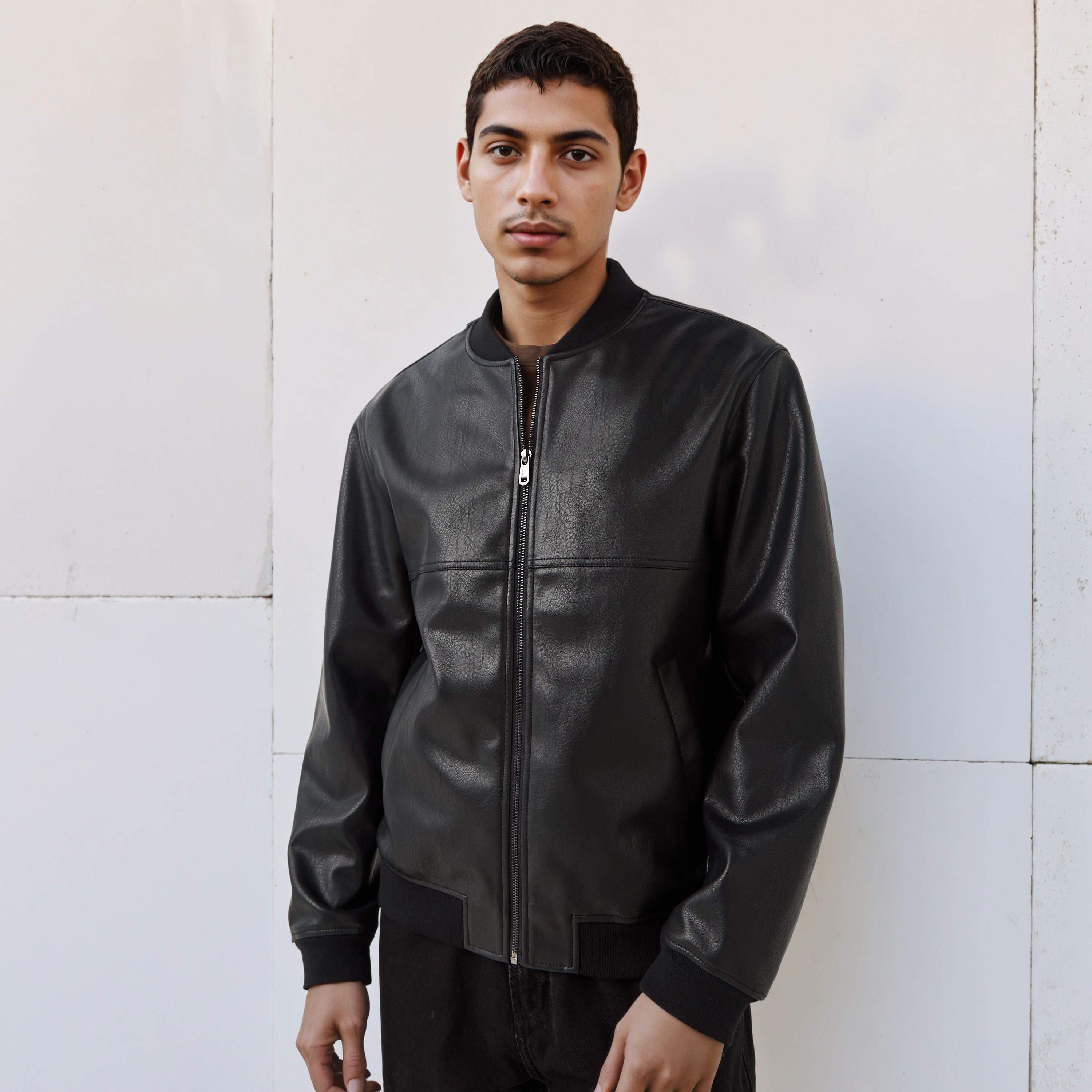 Lee Cooper Men Regular Fit Zip Closure Bomber PU Jacket-men-clothing-jacketsandblazers-jackets-image-1