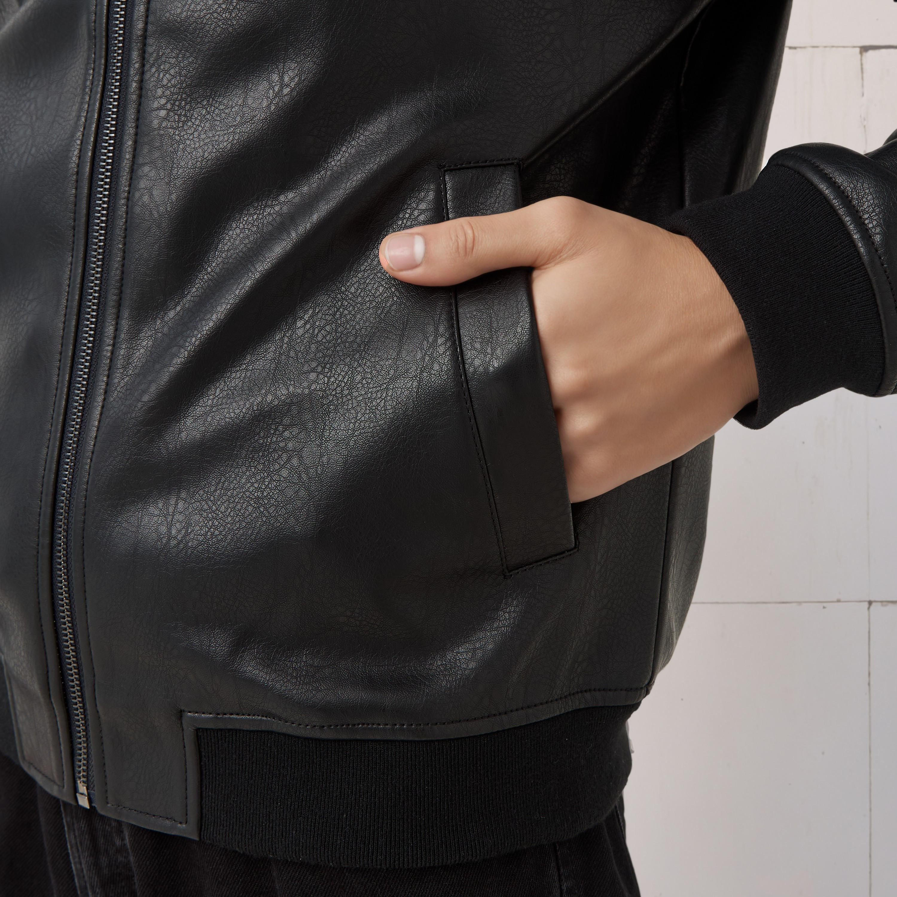 Lee Cooper Men Regular Fit Zip Closure Bomber PU Jacket-men-clothing-jacketsandblazers-jackets-image-4