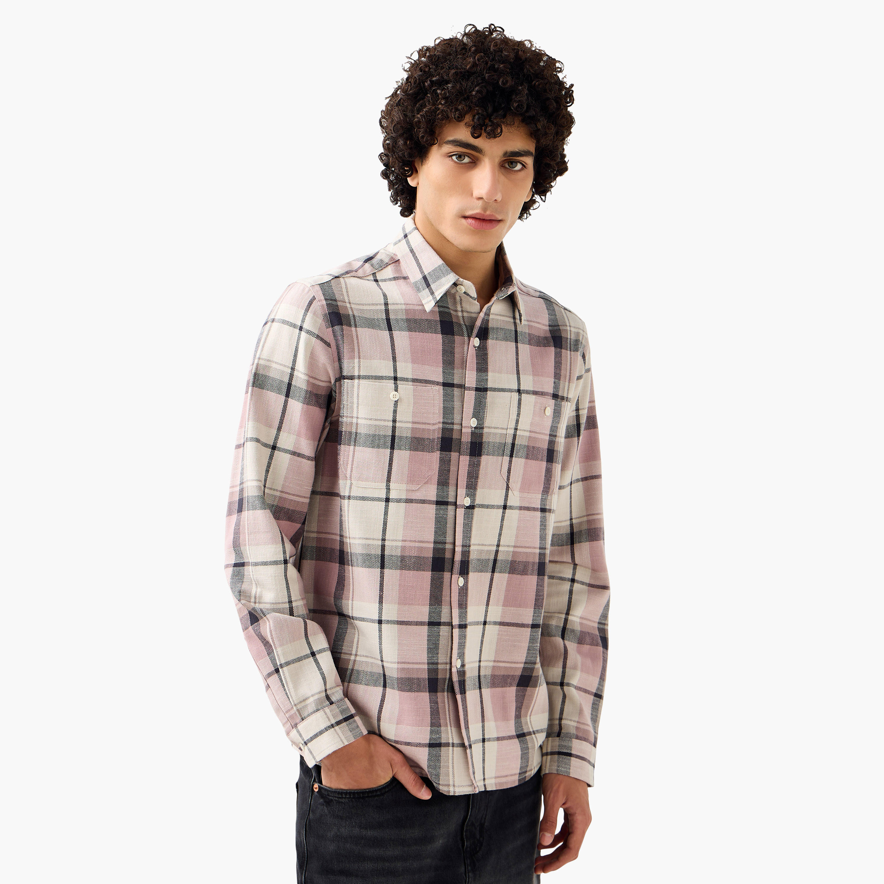 Lee Cooper Men Regular Fit Collared Checked Long Sleeves Shirt-men-clothing-shirts-image-1