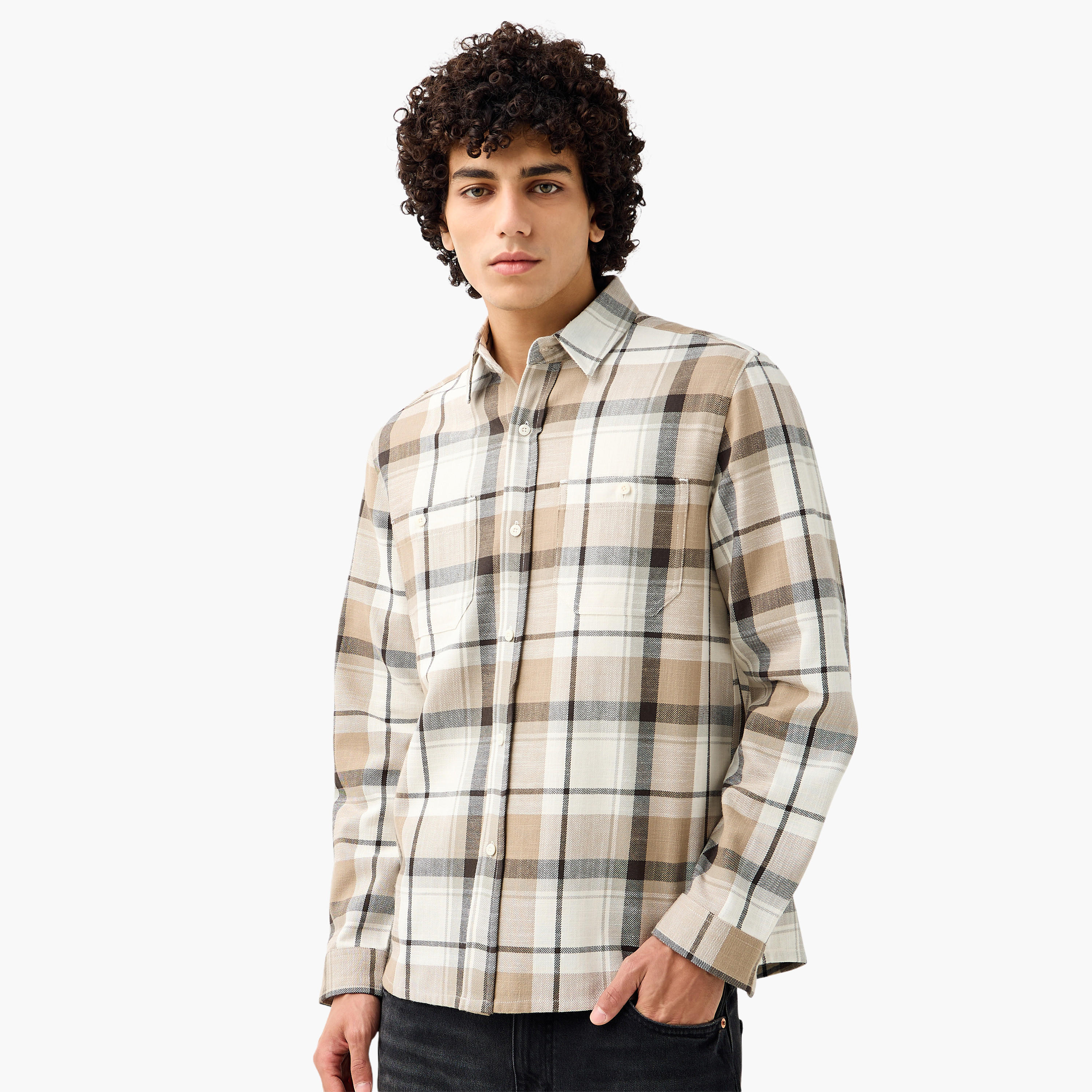 Lee Cooper Men Regular Fit Collared Checked Long Sleeves Shirt-men-clothing-shirts-image-1