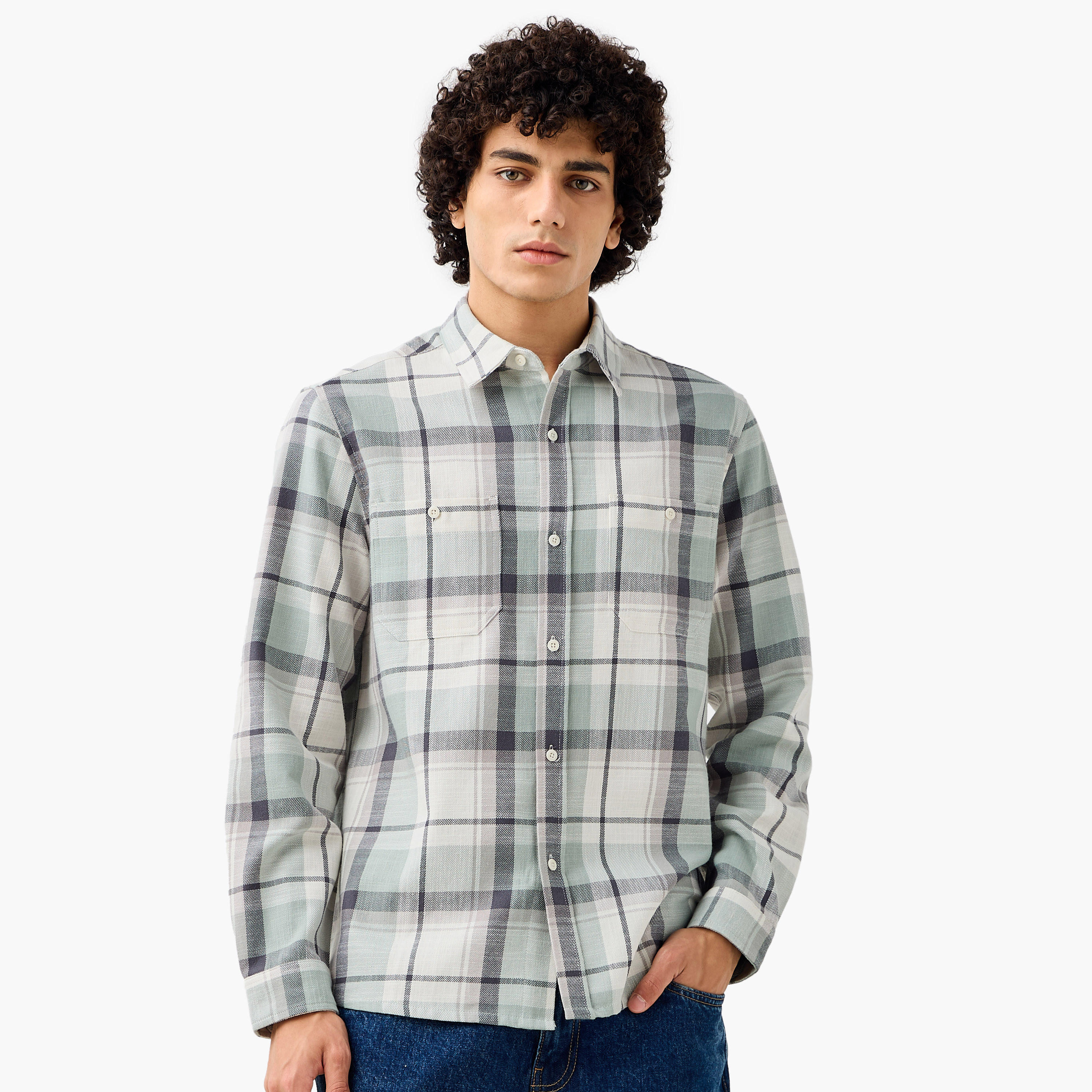 Lee Cooper Men Regular Fit Collared Checked Long Sleeves Shirt-men-clothing-shirts-image-1