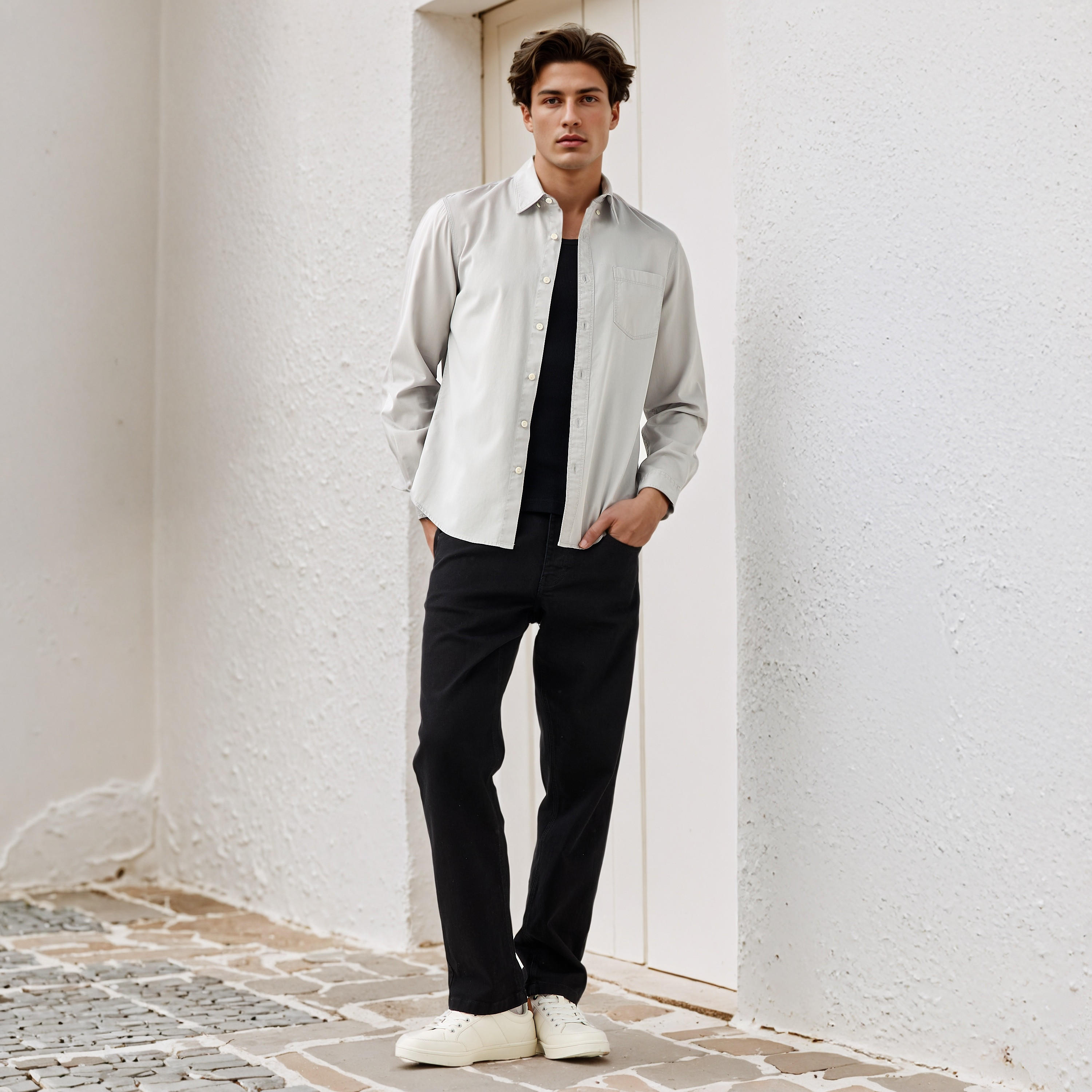 قميص بقصة عادية وياقة من لي كوبر-men-clothing-shirts-image-4