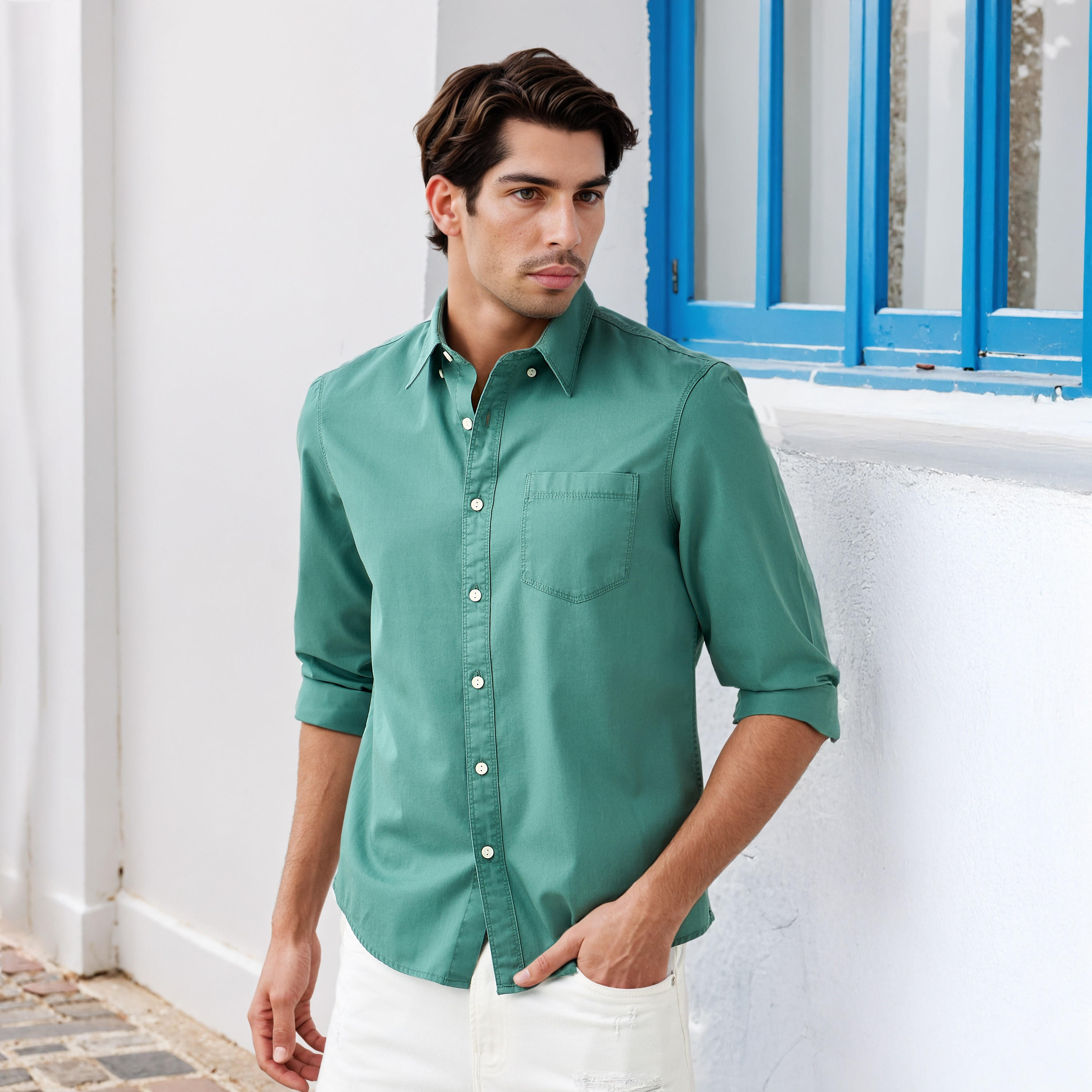 قميص بقصة عادية وياقة من لي كوبر-men-clothing-shirts-image-1
