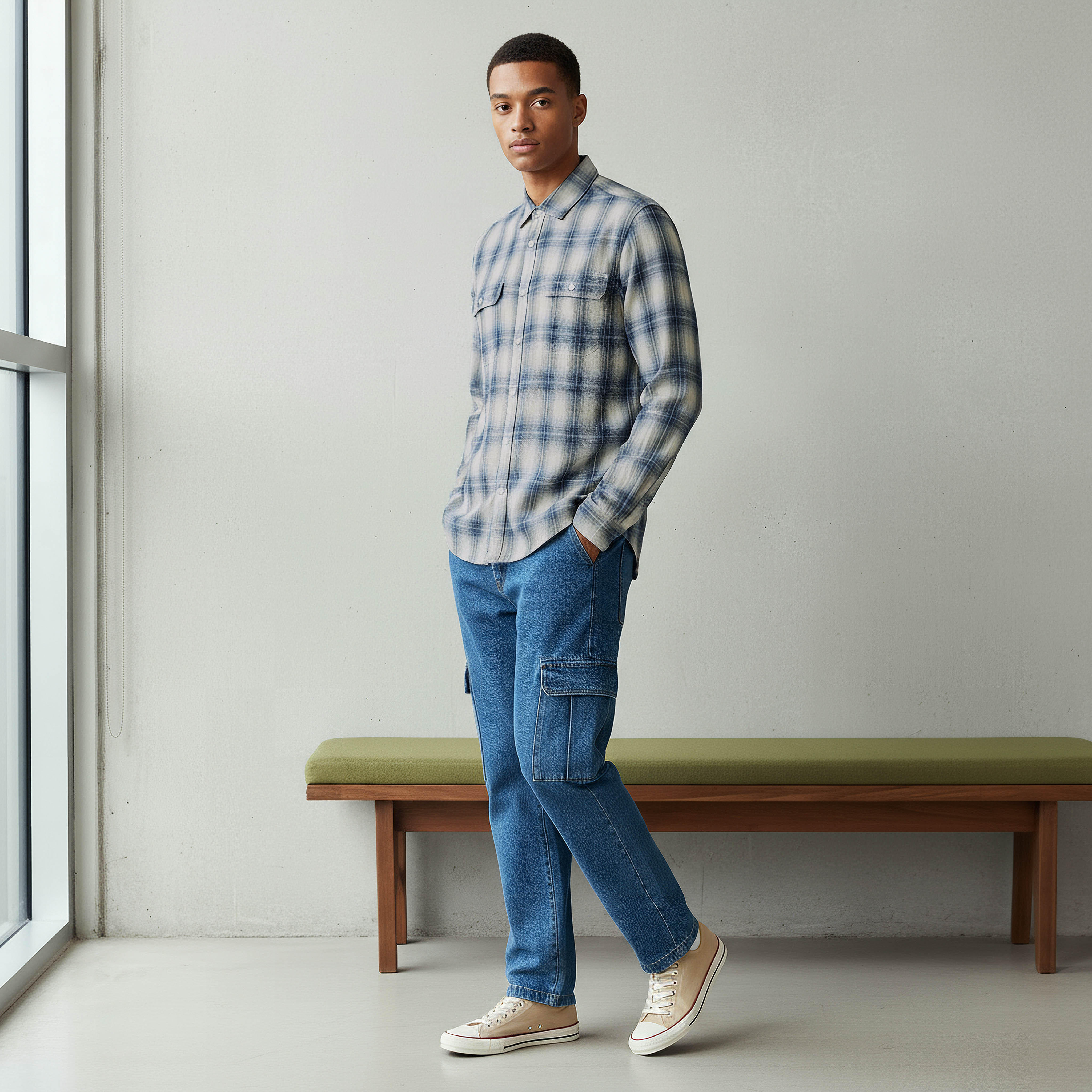 قميص رجالي كاروهات بأكمام طويلة وياقة عادية من لي كوبر-men-clothing-shirts-image-2
