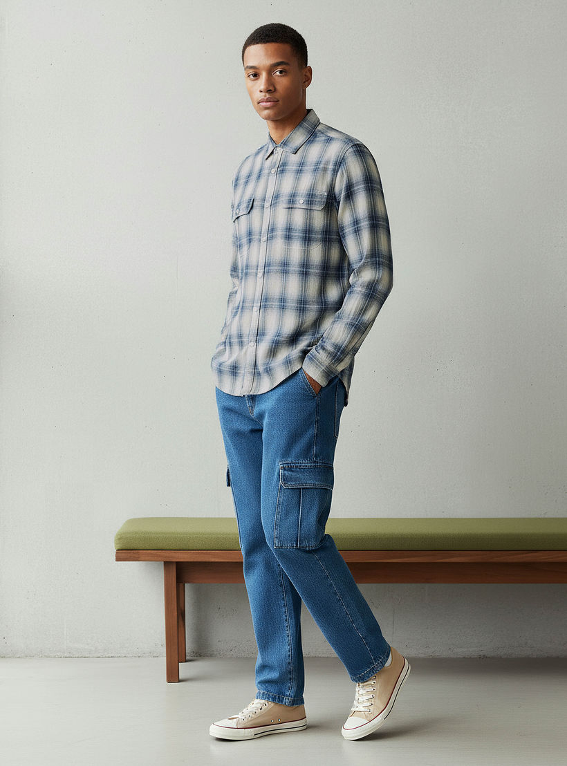 قميص رجالي كاروهات بأكمام طويلة وياقة عادية من لي كوبر-men-clothing-shirts-image-2