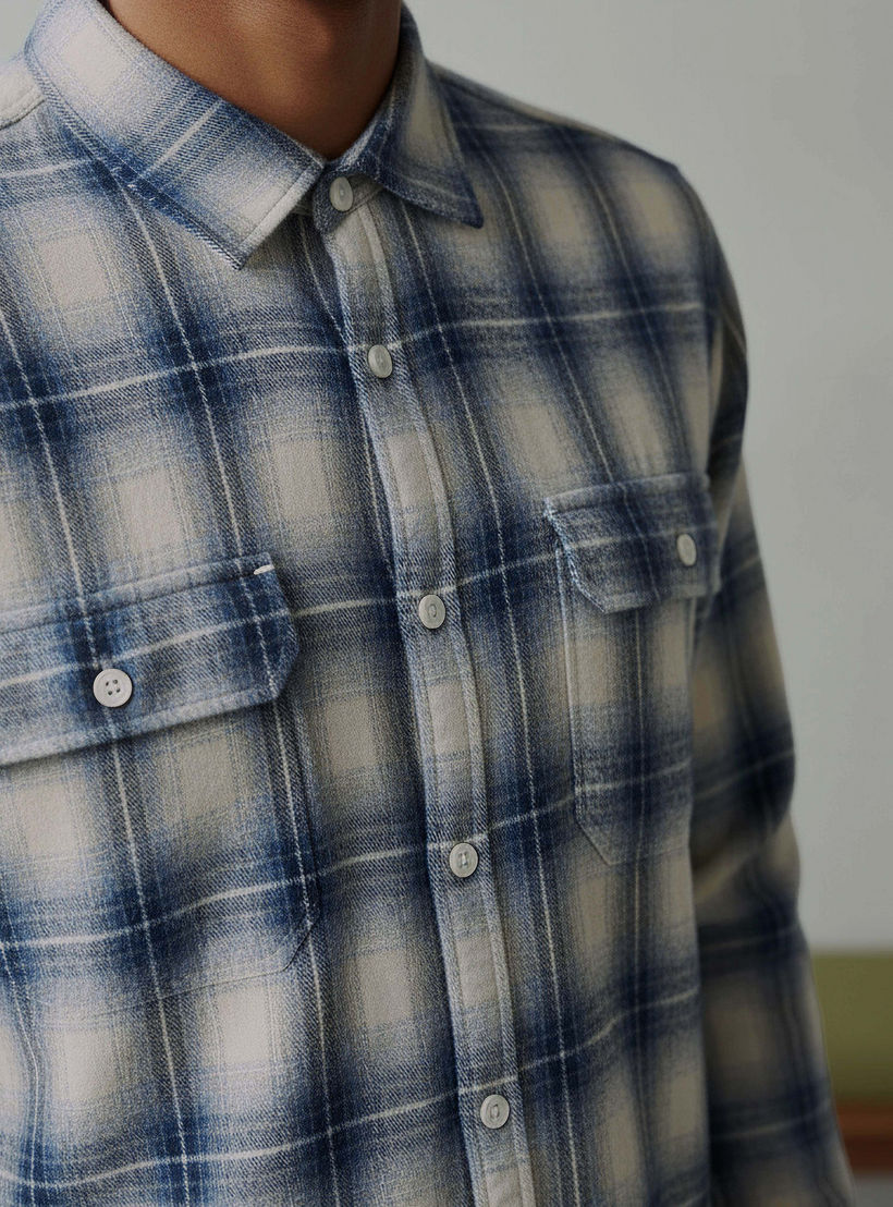 قميص رجالي كاروهات بأكمام طويلة وياقة عادية من لي كوبر-men-clothing-shirts-image-4