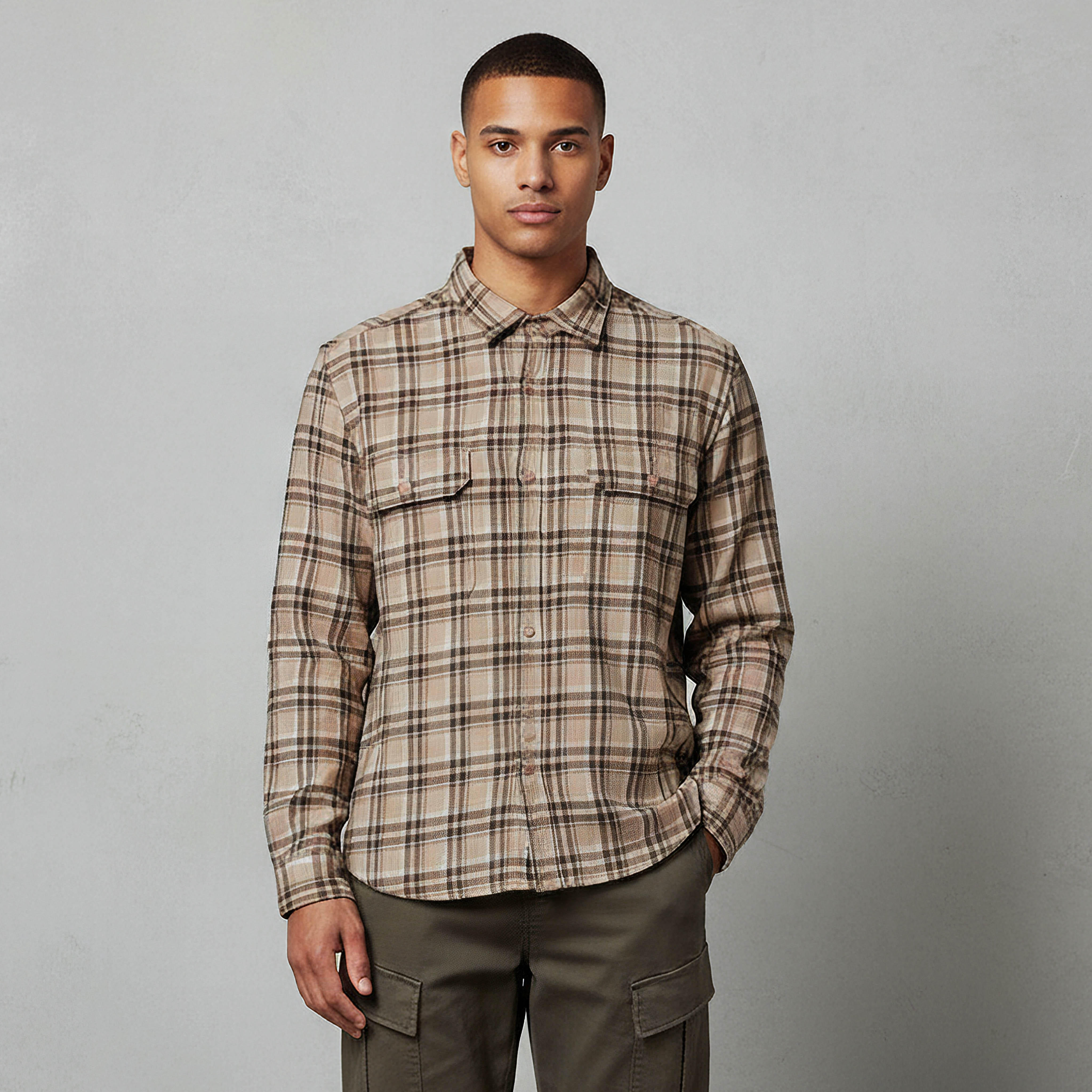 قميص رجالي كاروهات بأكمام طويلة وياقة عادية من لي كوبر-men-clothing-shirts-image-4
