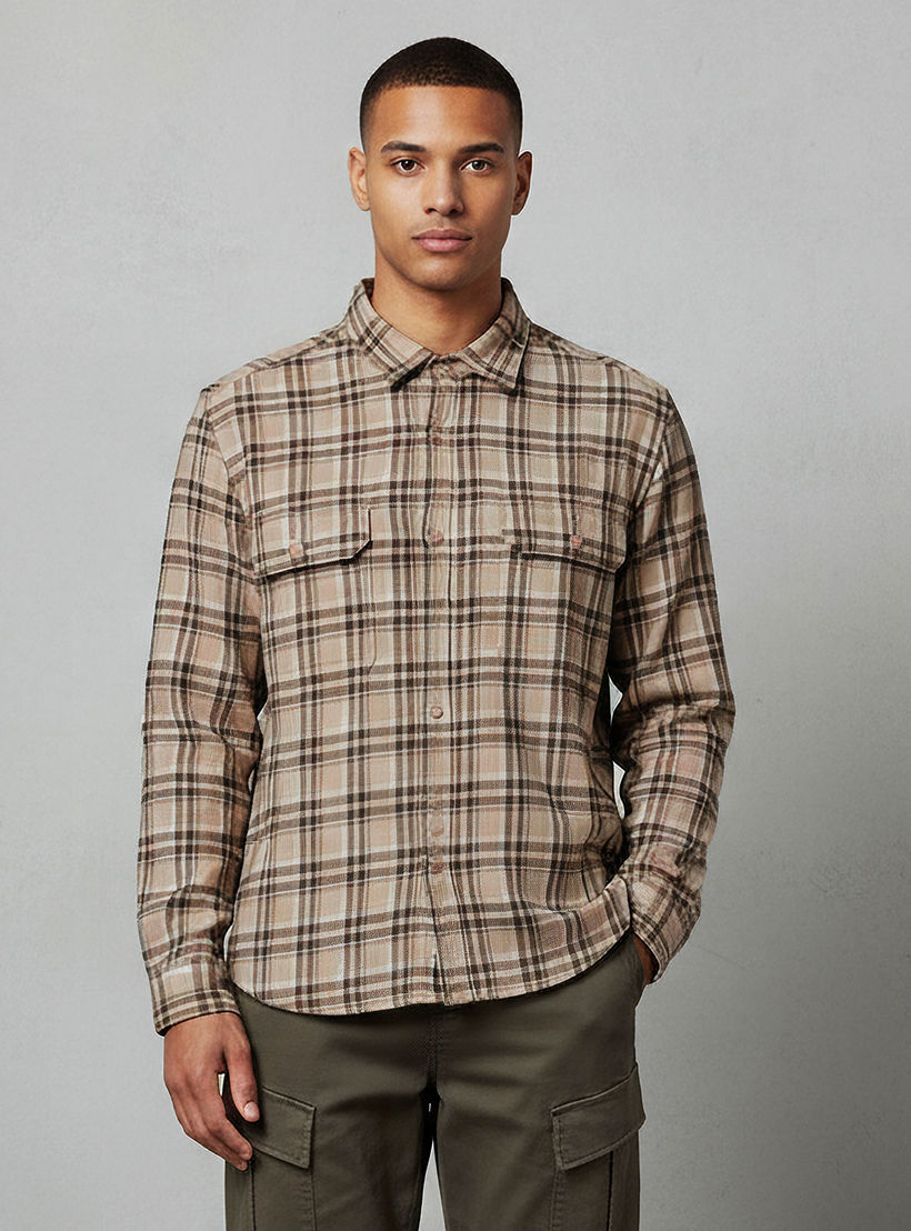 قميص رجالي كاروهات بأكمام طويلة وياقة عادية من لي كوبر-men-clothing-shirts-image-4