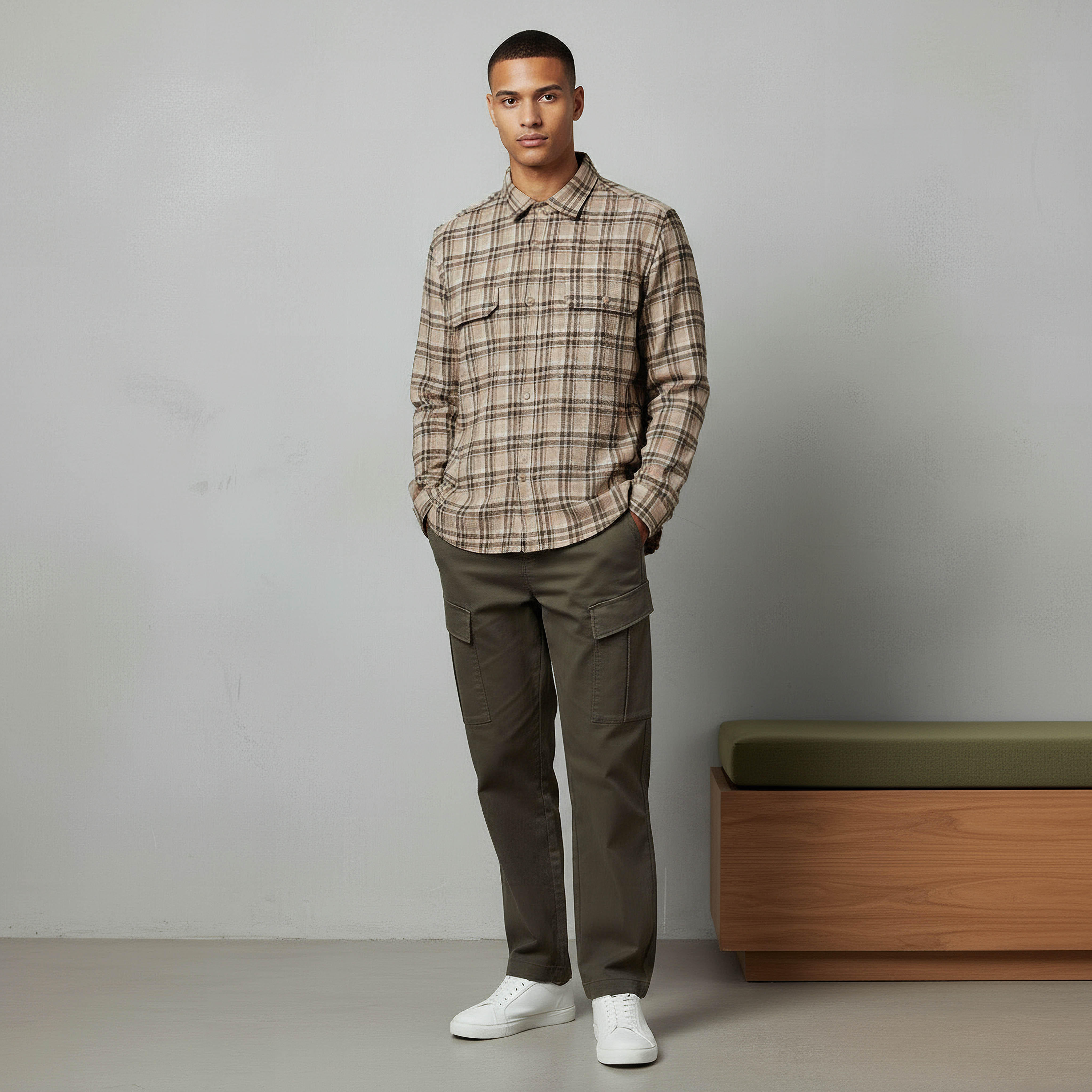 قميص رجالي كاروهات بأكمام طويلة وياقة عادية من لي كوبر-men-clothing-shirts-image-3