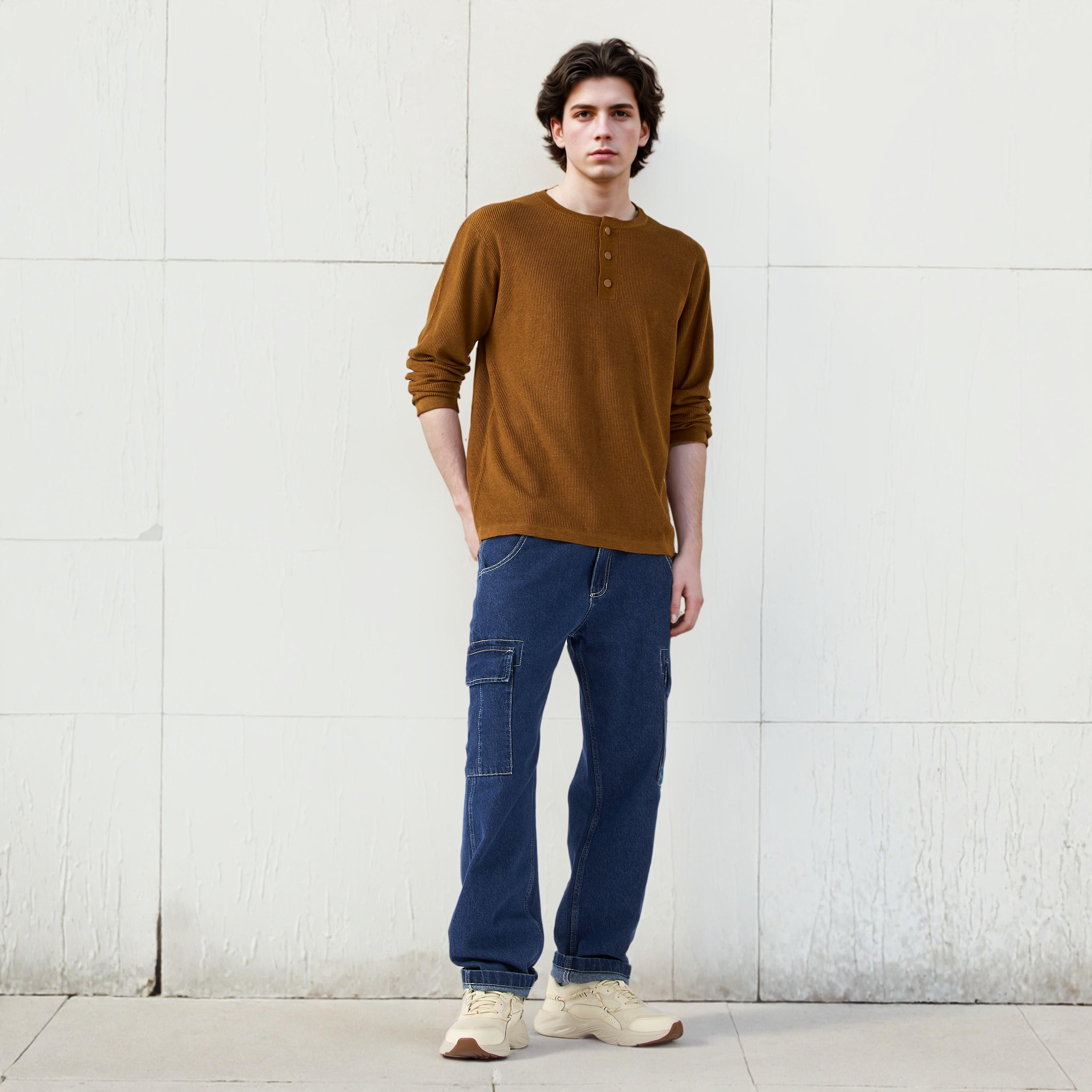 سويت شيرت مضلع بياقة هينلي من لي كوبر-men-winterwear-hoodiesandsweatshirts-image-6