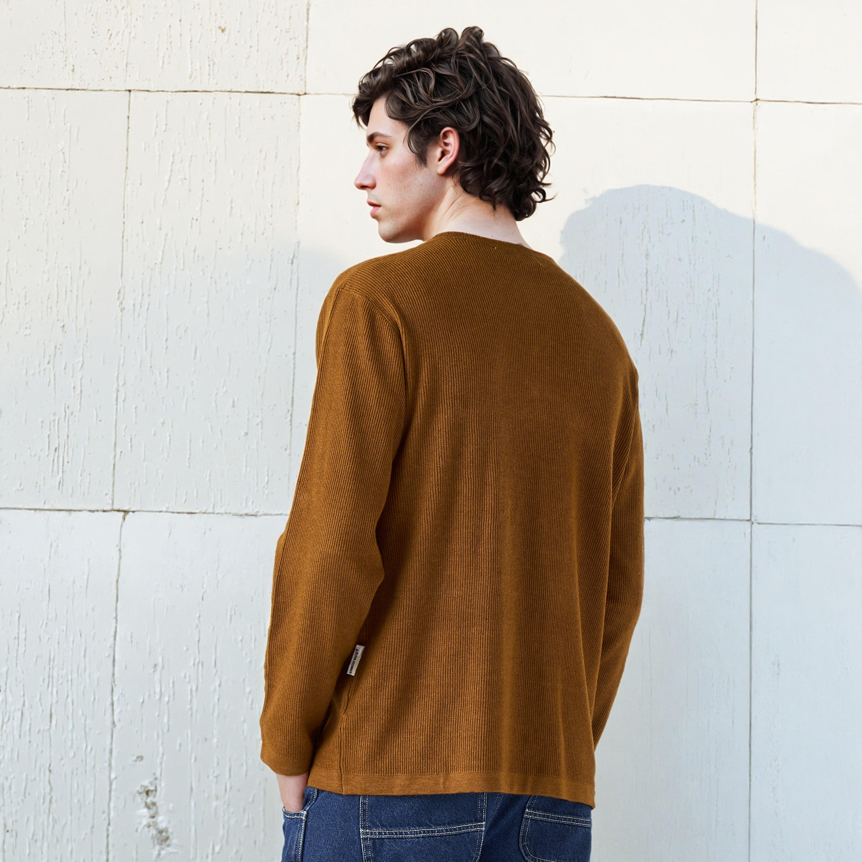 سويت شيرت مضلع بياقة هينلي من لي كوبر-men-winterwear-hoodiesandsweatshirts-image-4