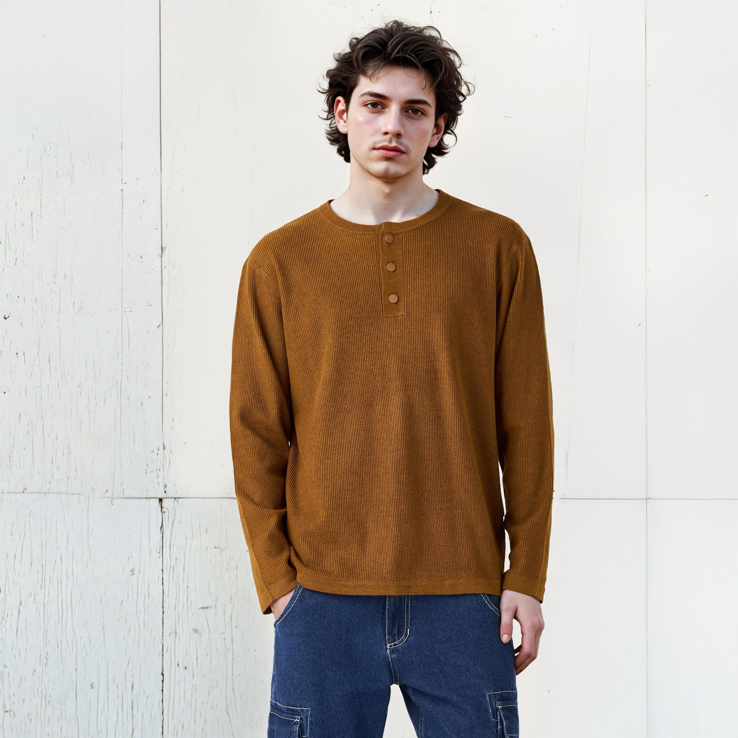 سويت شيرت مضلع بياقة هينلي من لي كوبر-men-winterwear-hoodiesandsweatshirts-image-2