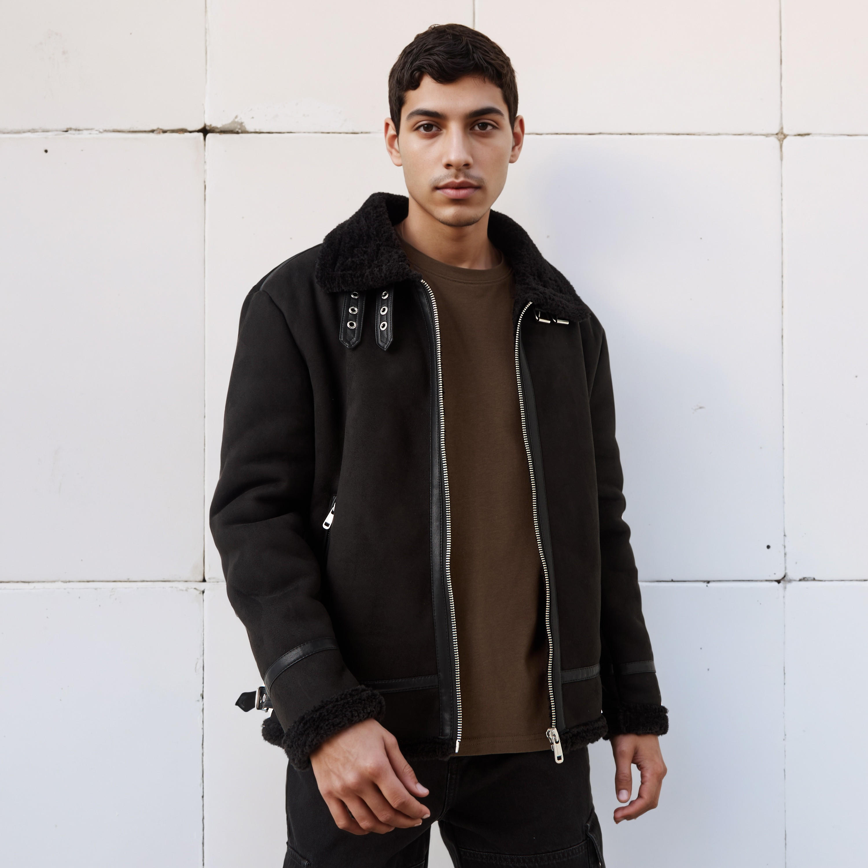 جاكيت رجالي شمواه مبطن بفرو صناعي بقصة عادية من لي كوبر-men-clothing-jacketsandblazers-jackets-image-1
