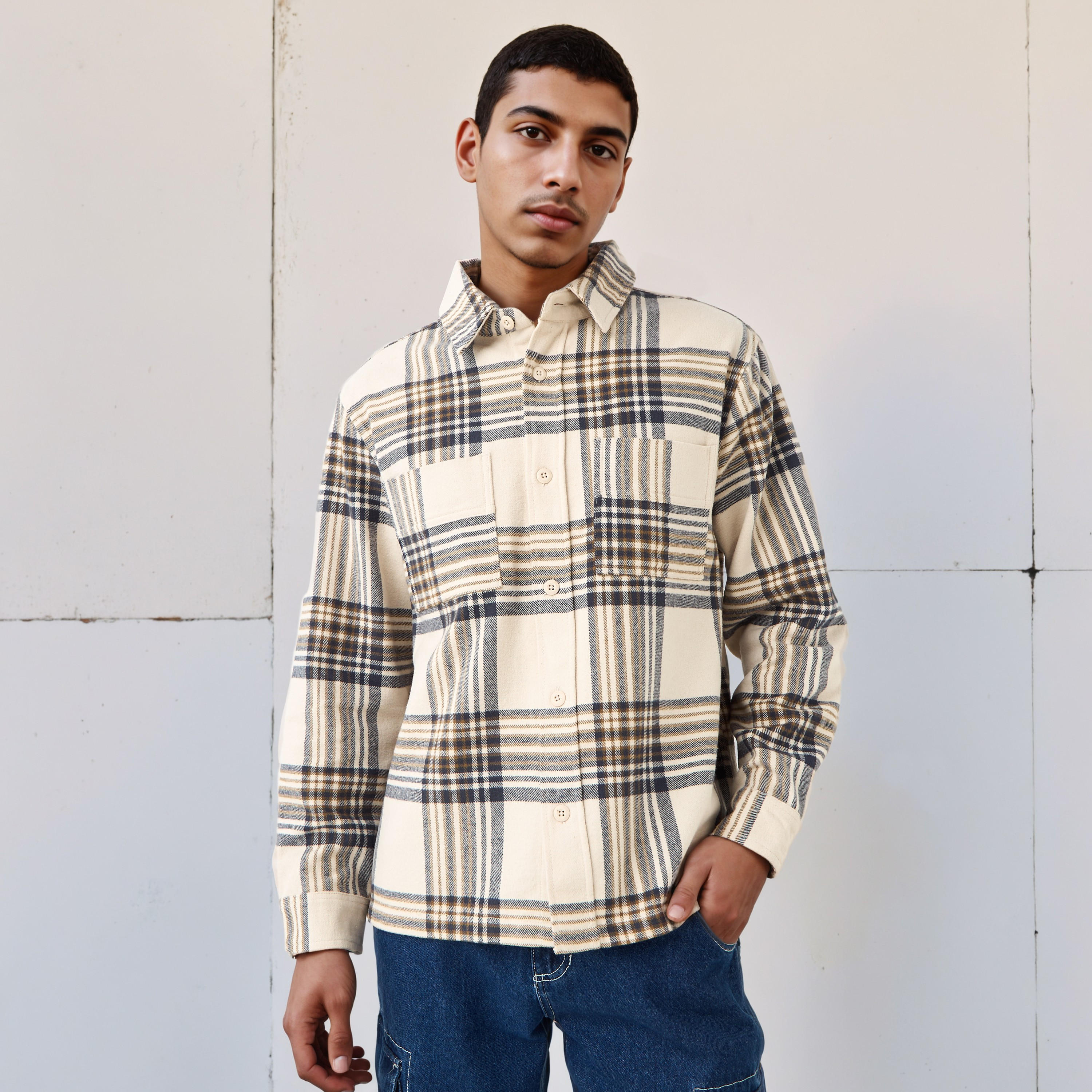 Lee Cooper Men Regular Fit Checked Long Sleeves Shacket-men-clothing-shirts-image-1