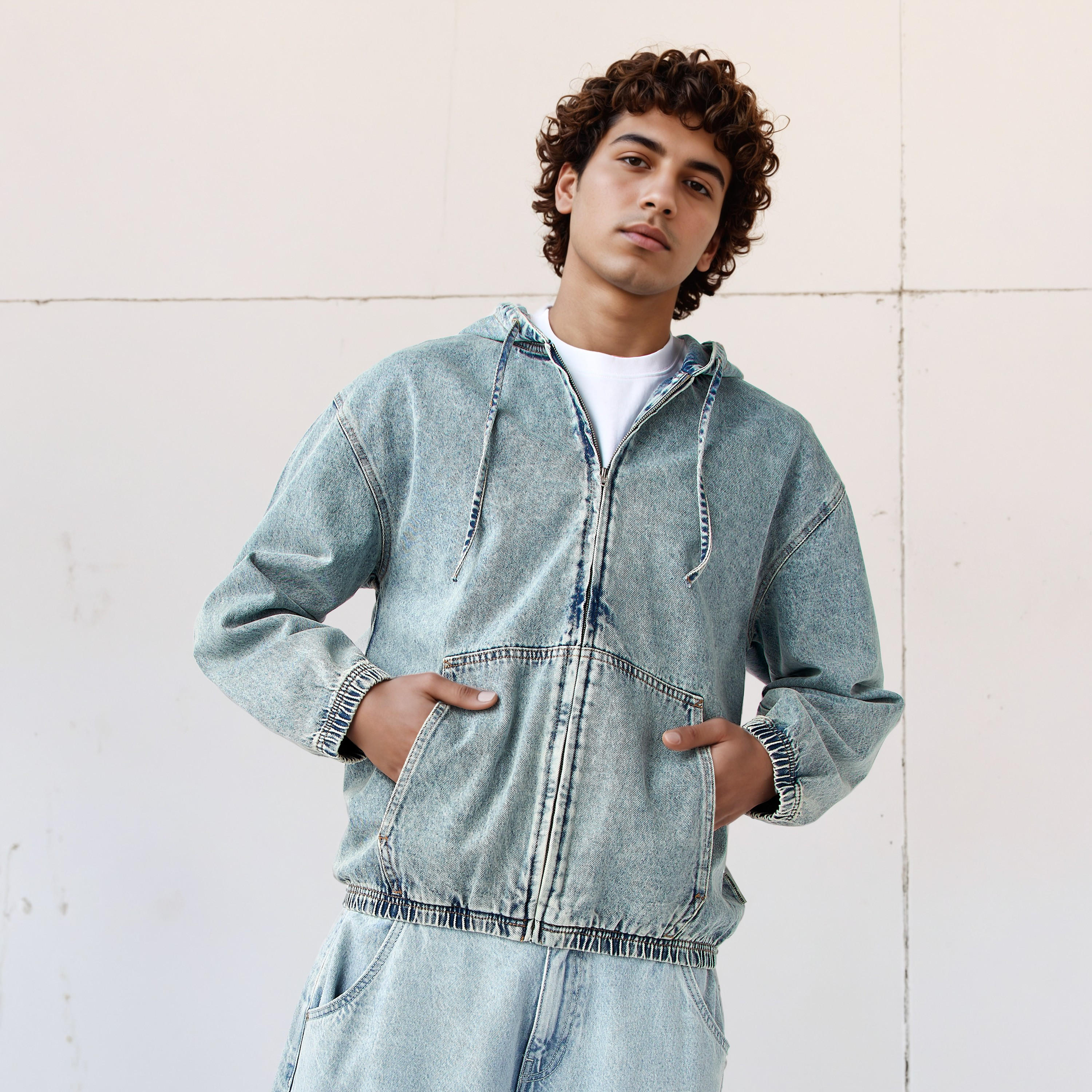 هودي دينم بسحاب إغلاق من لي كوبر-men-winterwear-hoodiesandsweatshirts-image-5