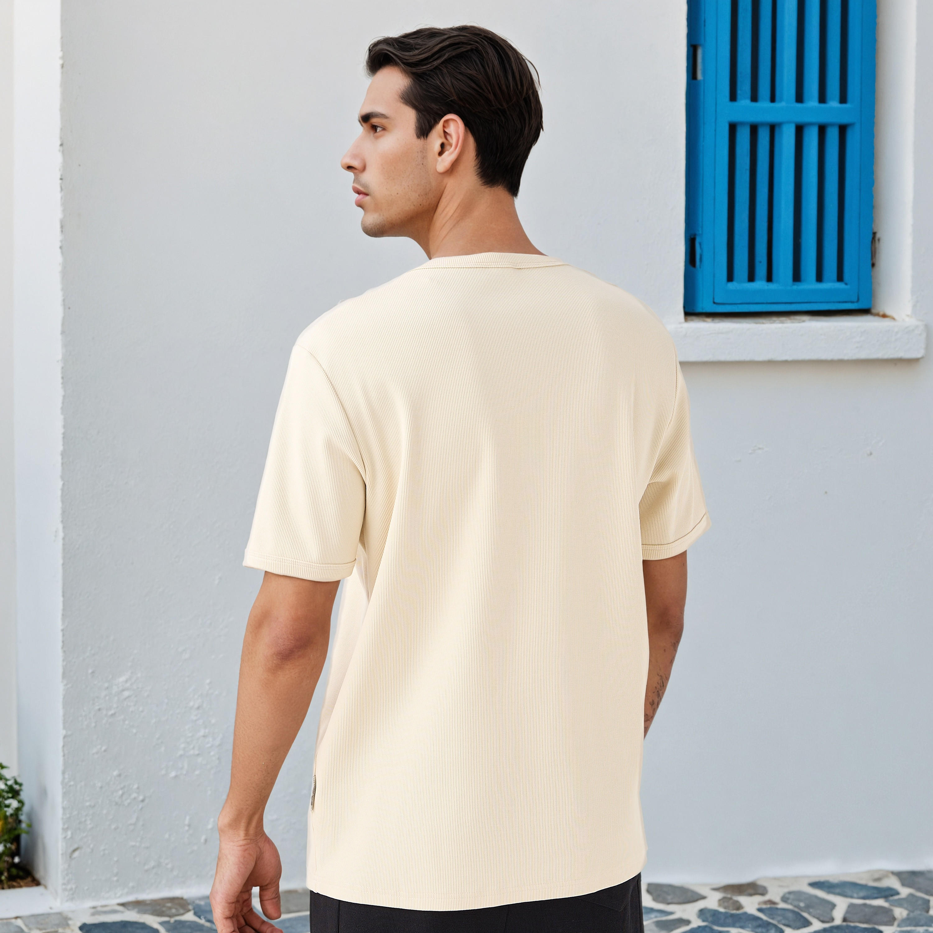 تيشيرت مضلع بياقة هينلي من لي كوبر-men-clothing-tshirtsandpolos-tshirts-image-3