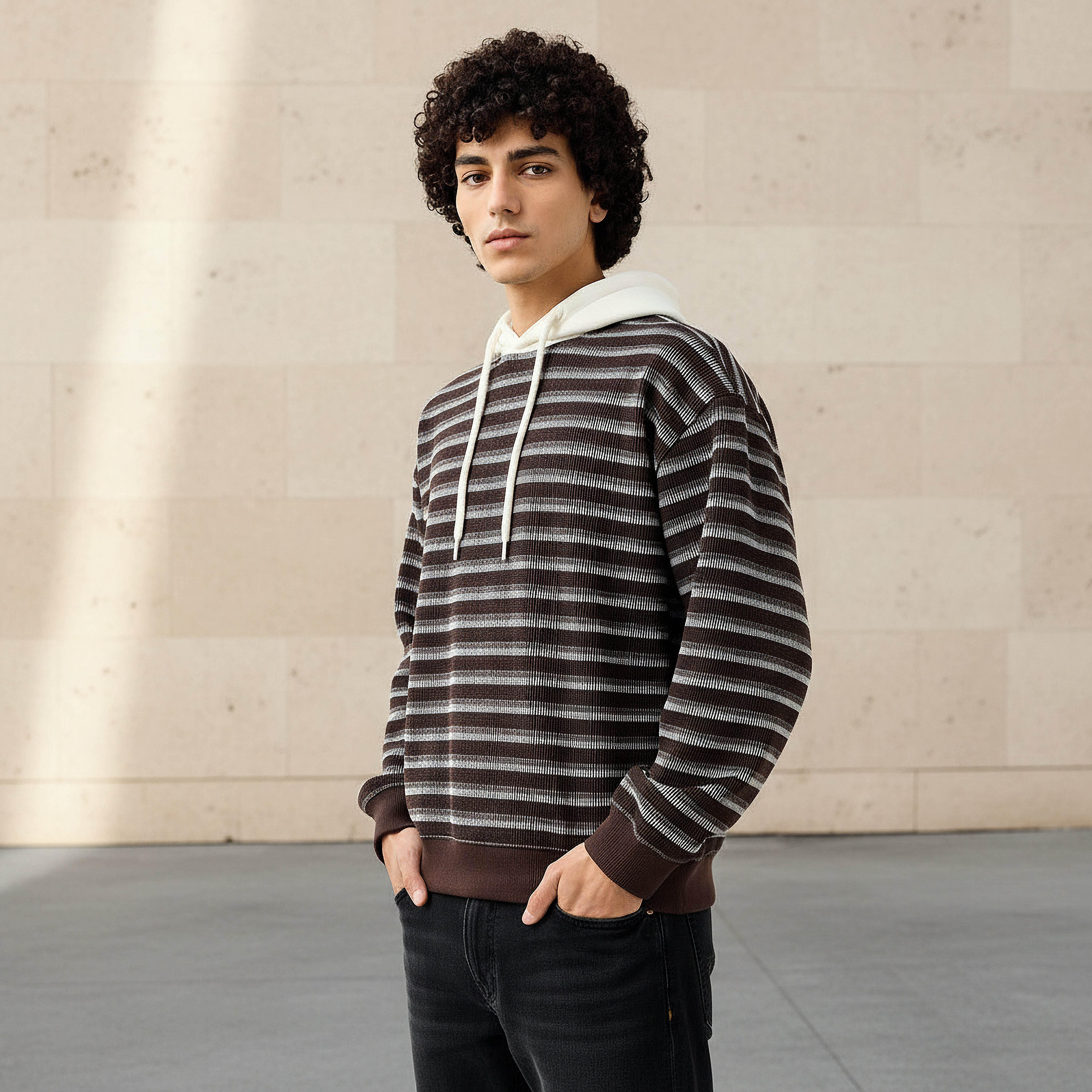 سويت شيرت مقلم بتصميم وافل للرجال من لي كوبر-men-winterwear-hoodiesandsweatshirts-image-1