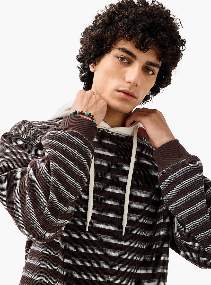 سويت شيرت مقلم بتصميم وافل للرجال من لي كوبر-men-winterwear-hoodiesandsweatshirts-image-5
