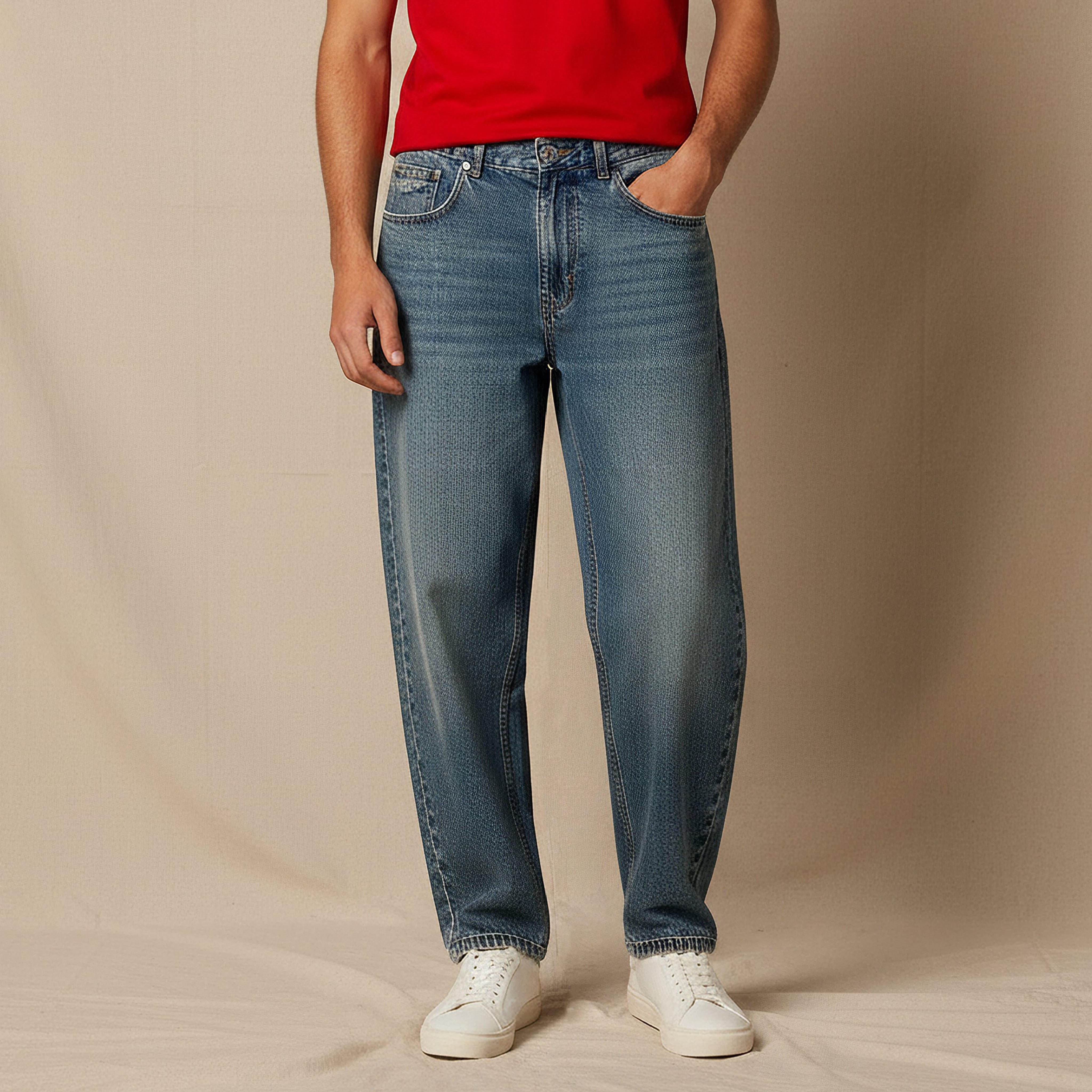 بنطلون جينز رجالي بقصة باجي وخصر متوسط الارتفاع من لي كوبر-men-clothing-bottoms-jeans-image-2