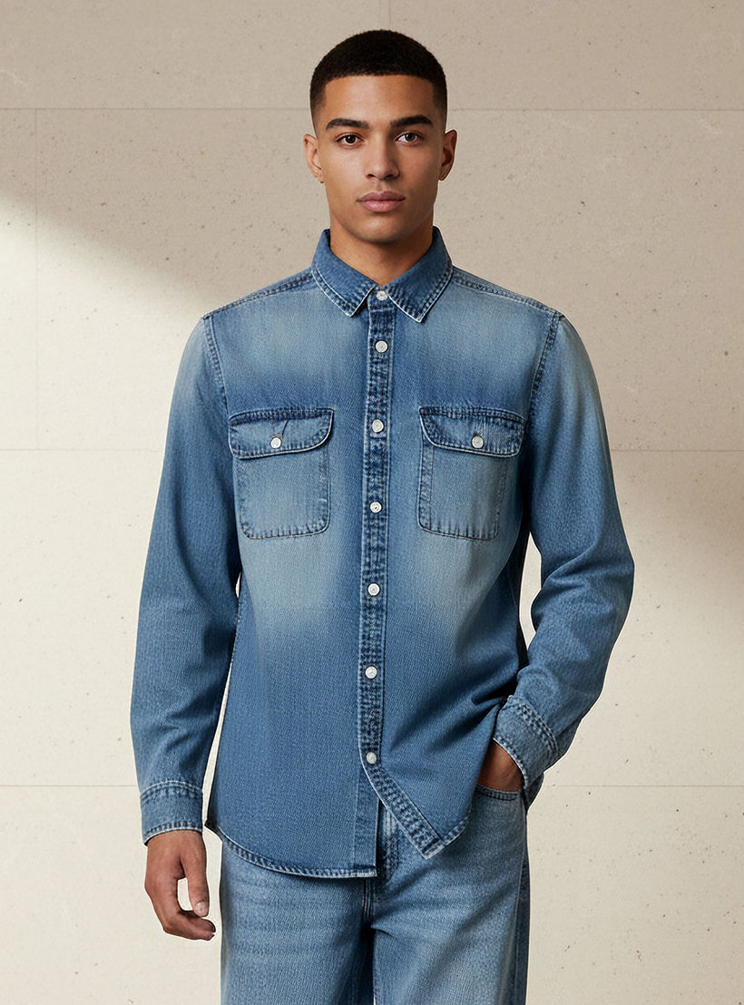 Lee Cooper Men Regular Fit Collared Long Sleeves Reef Denim Shirt-men-clothing-shirts-image-1