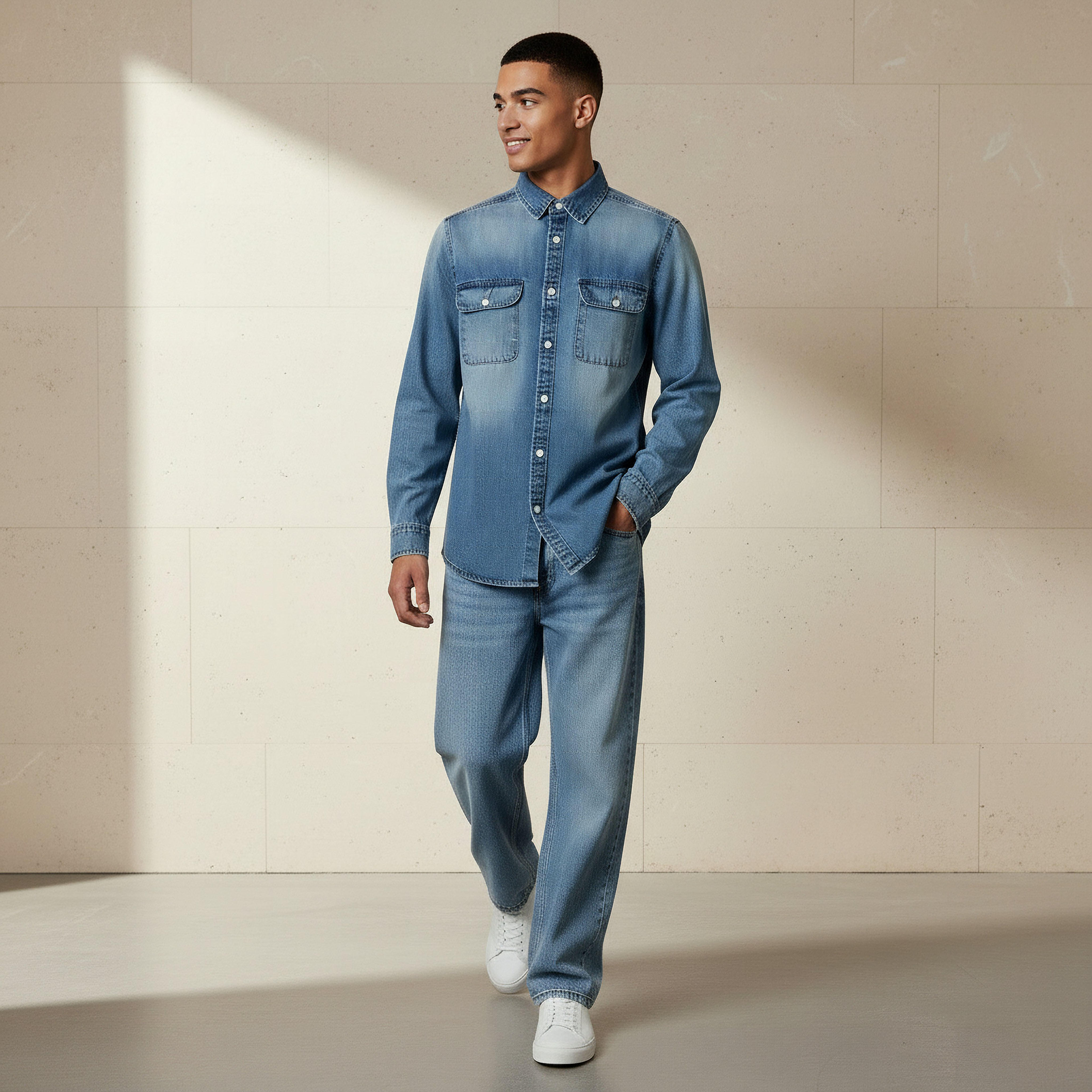 Lee Cooper Men Regular Fit Collared Long Sleeves Reef Denim Shirt-men-clothing-shirts-image-2