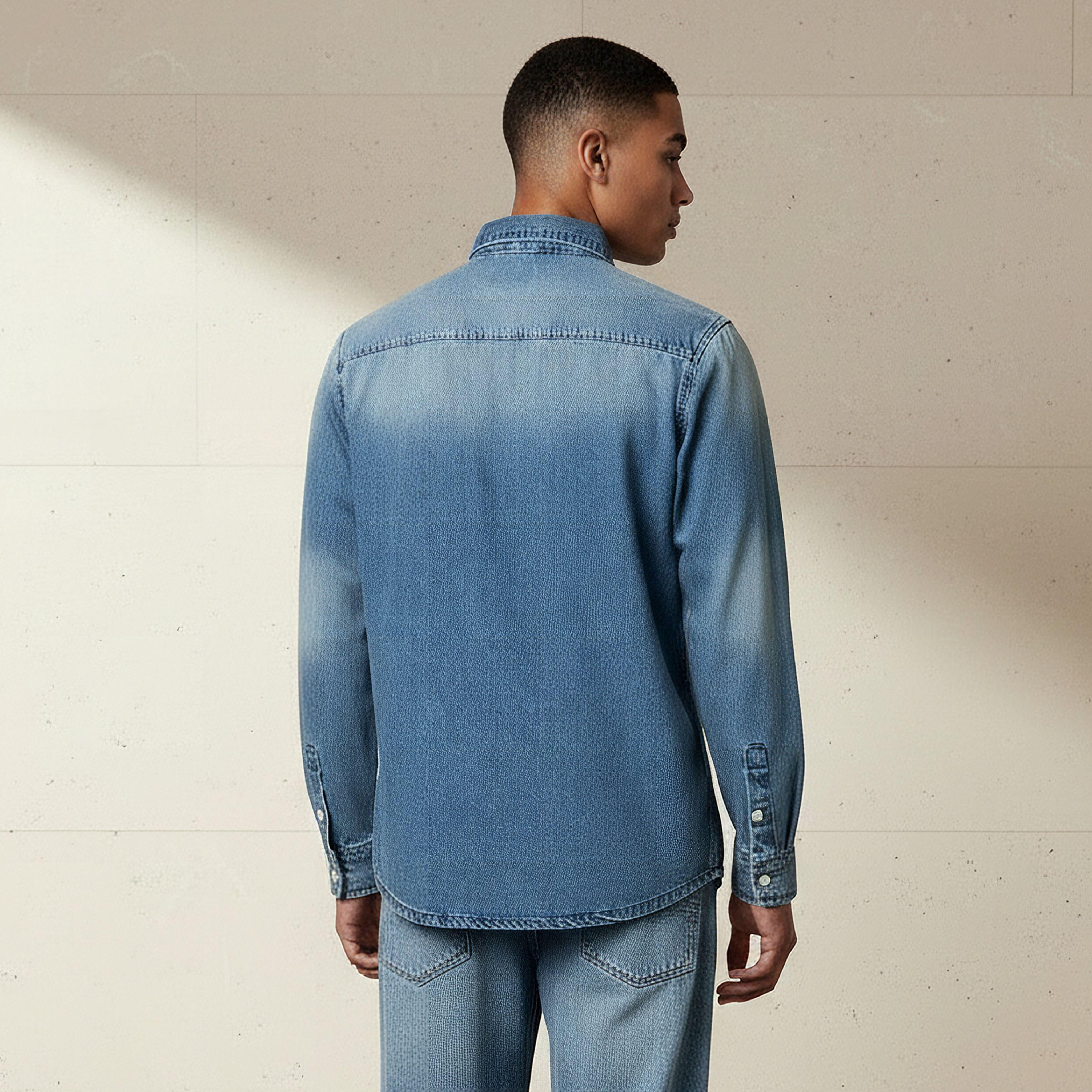 Lee Cooper Men Regular Fit Collared Long Sleeves Reef Denim Shirt-men-clothing-shirts-image-3